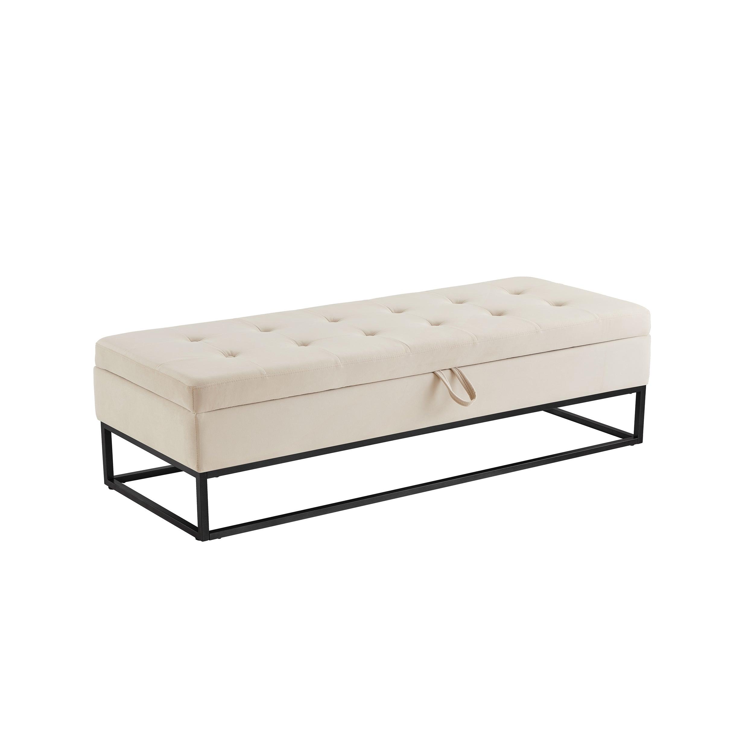 58.6" Bed Bench Metal Base with Storage Beige Velvet