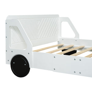 Full Size Car-Shaped Platform Bed with Wheels, White