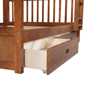 Full-Over-Full Bunk Bed with Ladders and Two Storage Drawers (Walnut)