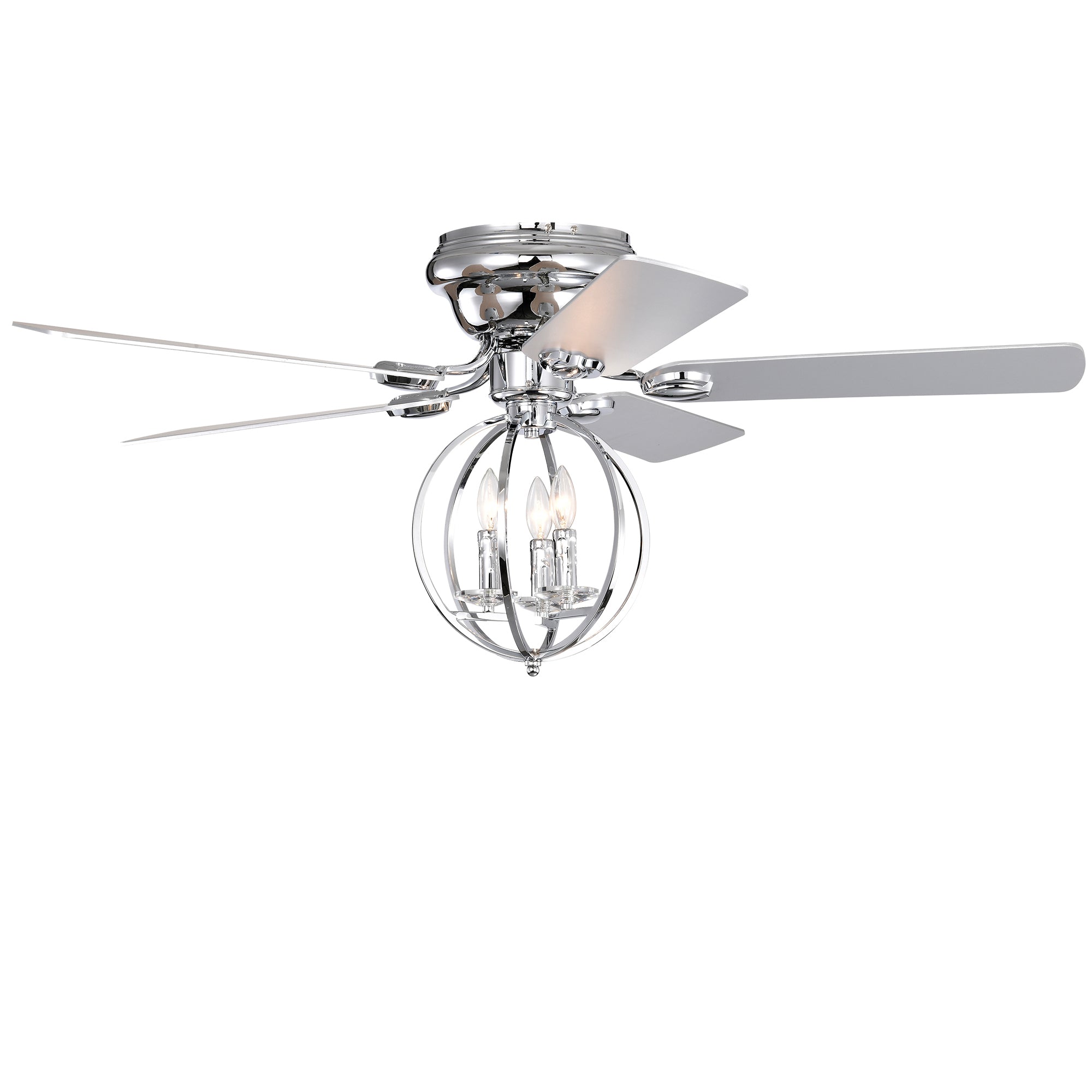 5-Blade 52-Inch Chrome Ceiling Fan With 3-Light Chandelier, Remote Controlled, (Bulbs Not Included)