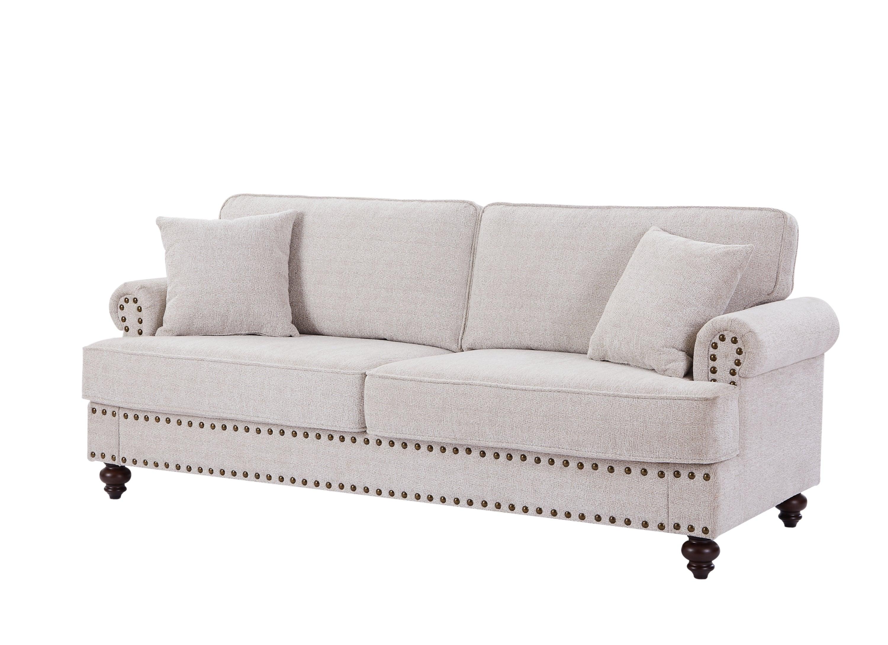 🆓🚛 Living Room Furniture Sofa Set, Three-Seater, Loveseat & Single Chair, Chenille Modern Upholstered Sofa Set, White