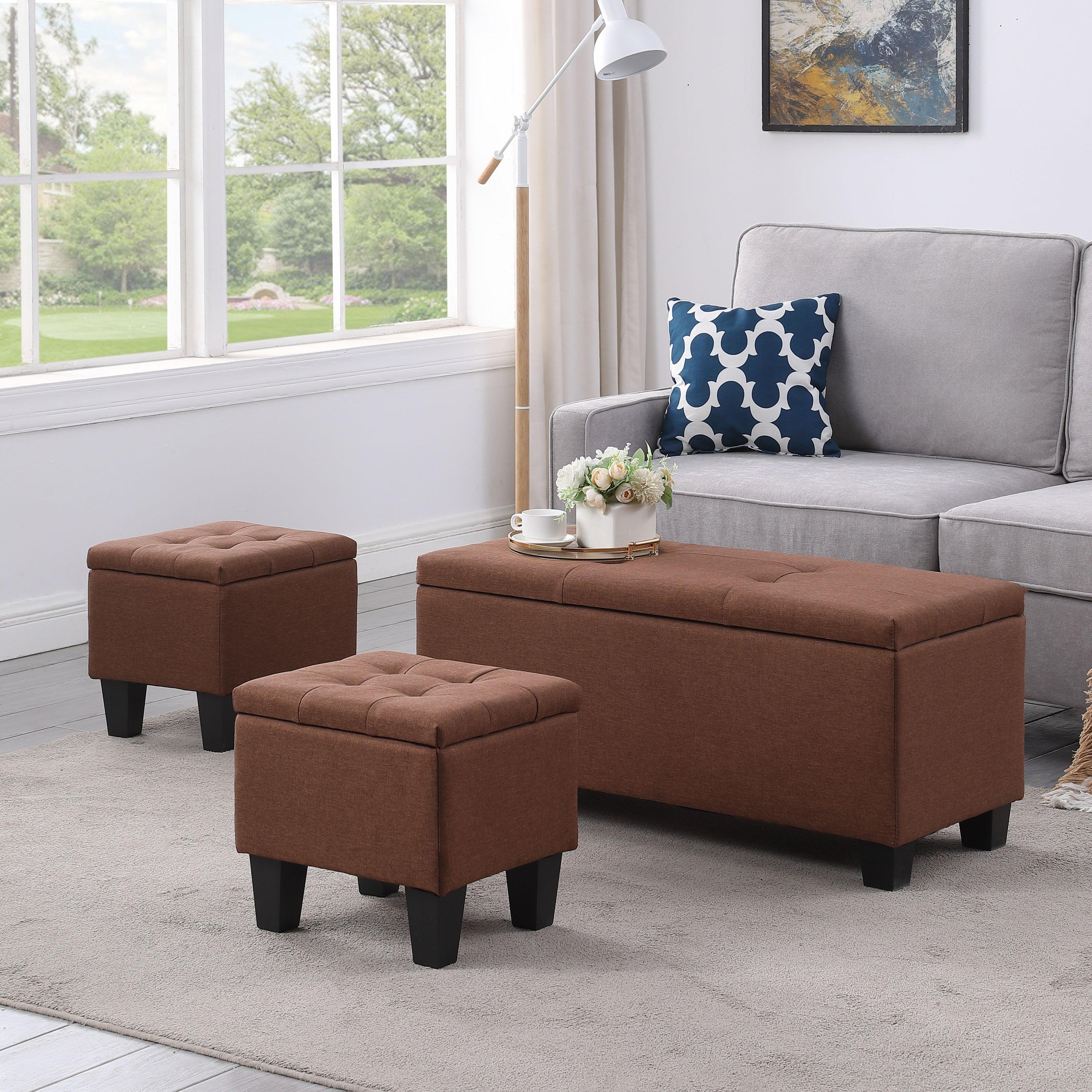 🆓🚛 Large Storage Ottoman Bench Set, 3 in 1 Combination Ottoman, Tufted Ottoman Linen Bench for Living Room, Entryway, Hallway, Bedroom Support 250Lbs