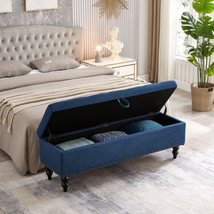 59" Bed Bench with Storage  Blue Fabric