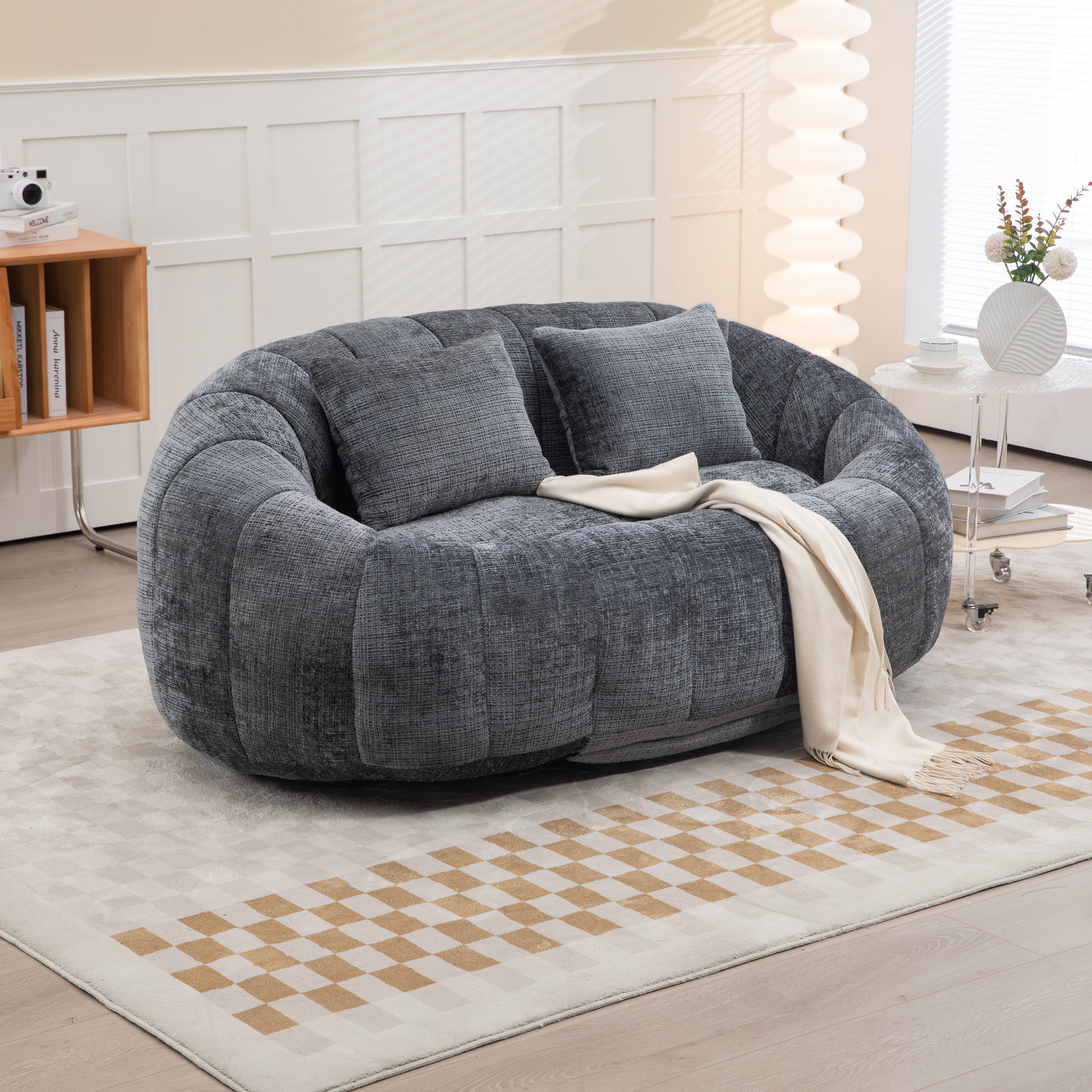 Lazy Sofa Durable Comfort Lounger High Back Bean Bag Chair Couch for Adults and Kids, Indoor & Outdoor, Accent Floor Soft Lounge Chair, Gray Chenille