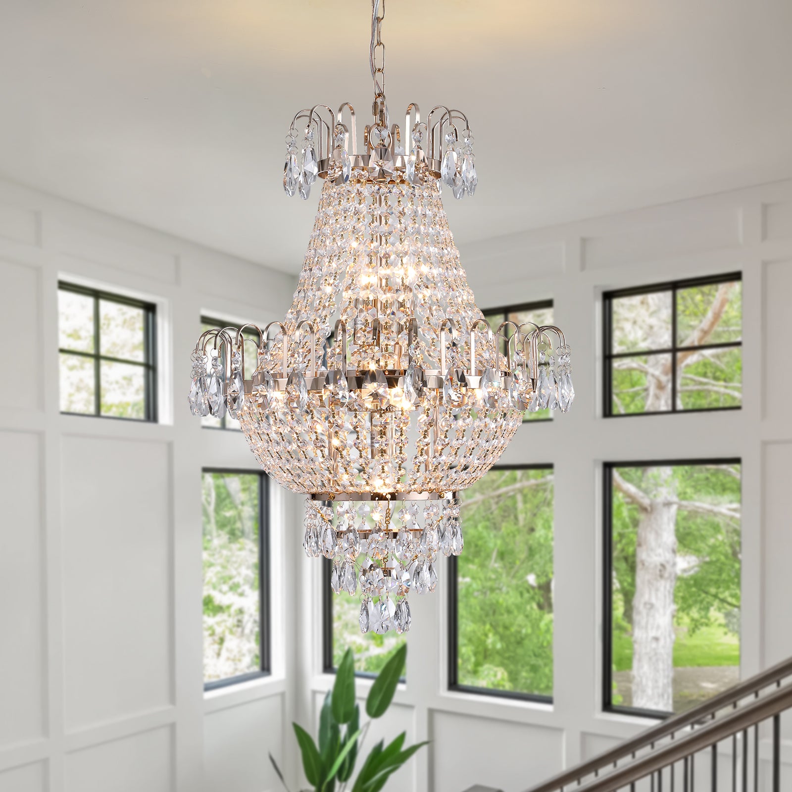 🆓🚛 Crystal Chandelier, Large Contemporary Luxury Ceiling Lighting for Living Room Dining Room Bedroom Hallway