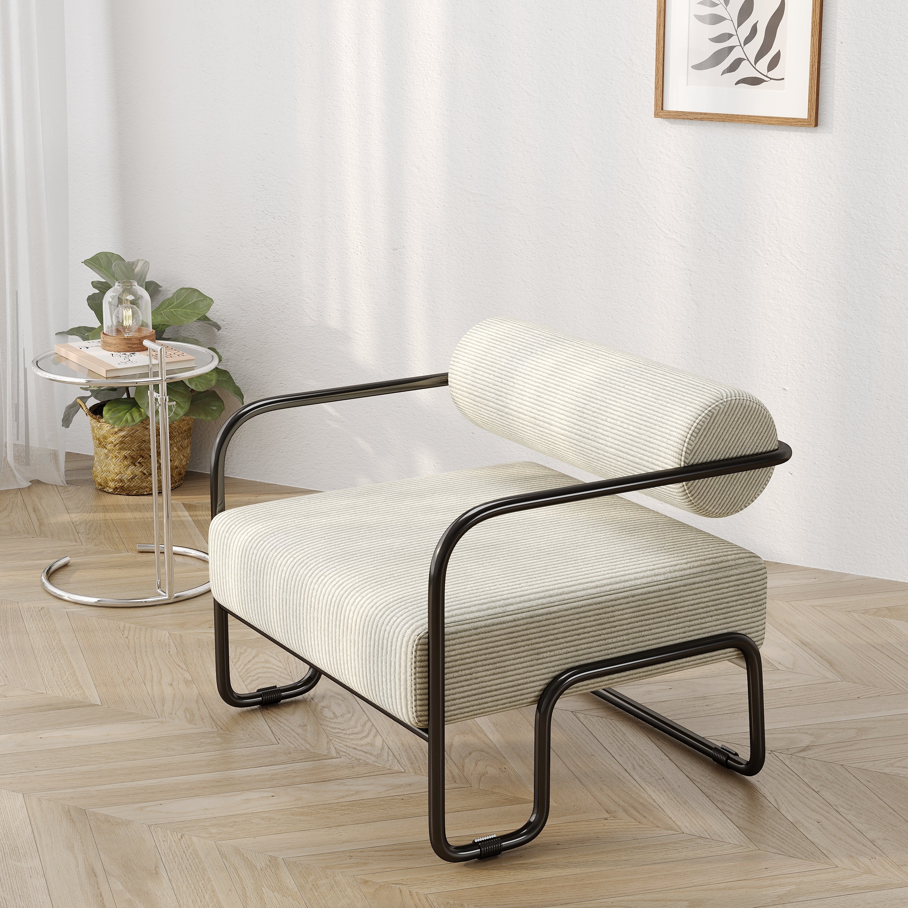 🆓🚛 Unique Design Living Room Iron Sofa Chair, Lazy Individual Chair, Balcony Leisure Chair, Beige