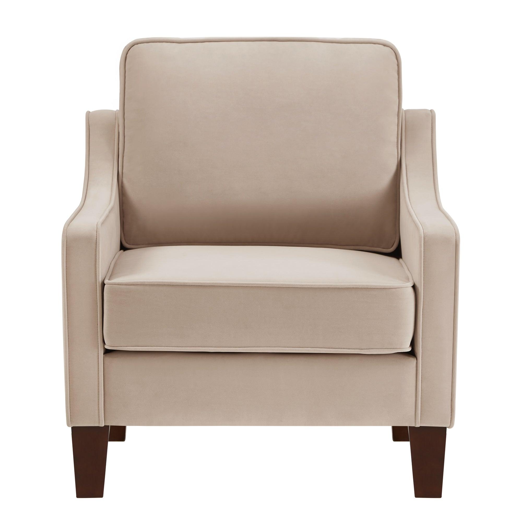 🆓🚛 Modern Armchair, Living Room Single Seat Sofa Chair With Wooden Legs, Upholstered Velvet Accent Chair for Living Room, Bedroom, Taupe