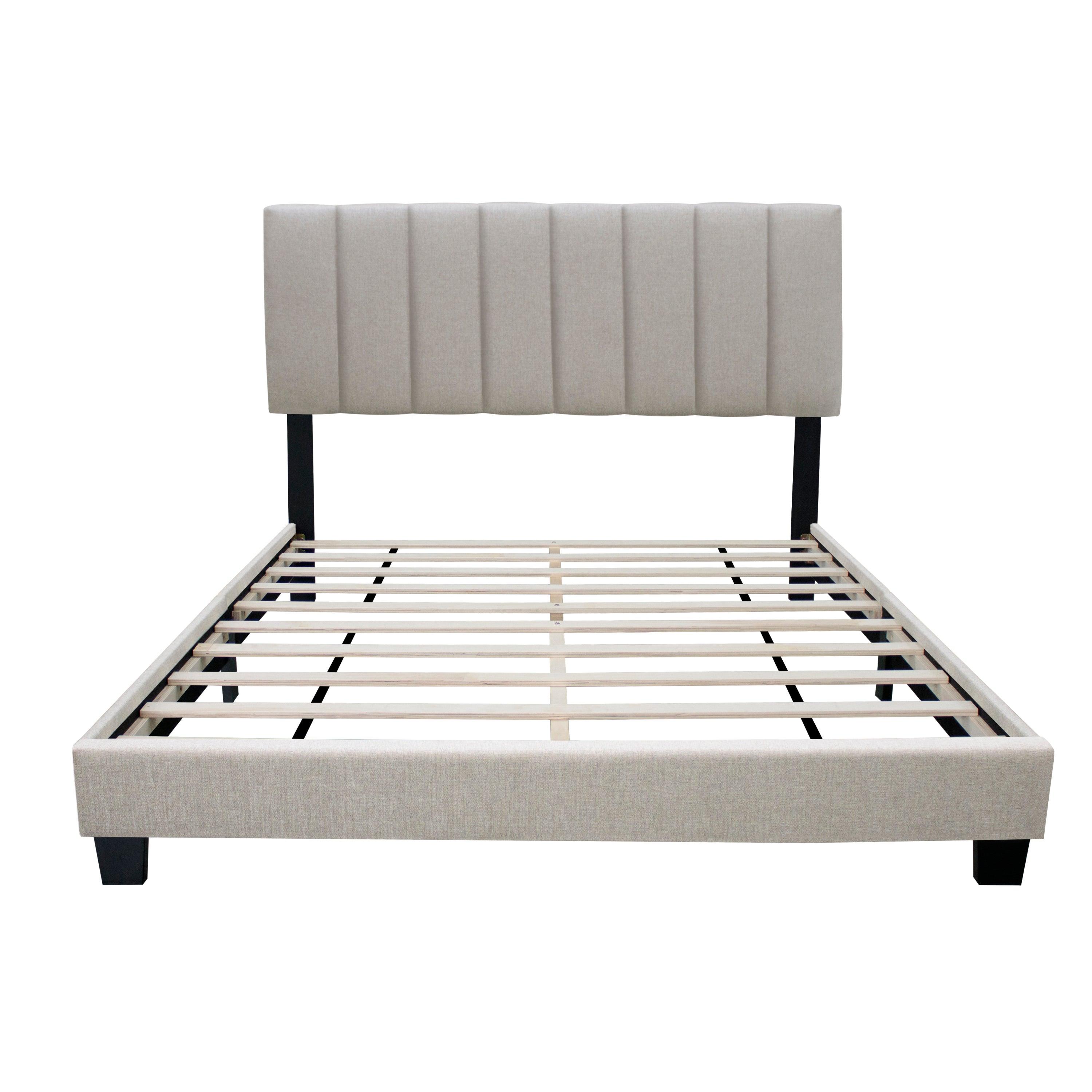 🆓🚛 Queen Size Adjustable Headboard Upholstered Bed Frame, Linen color