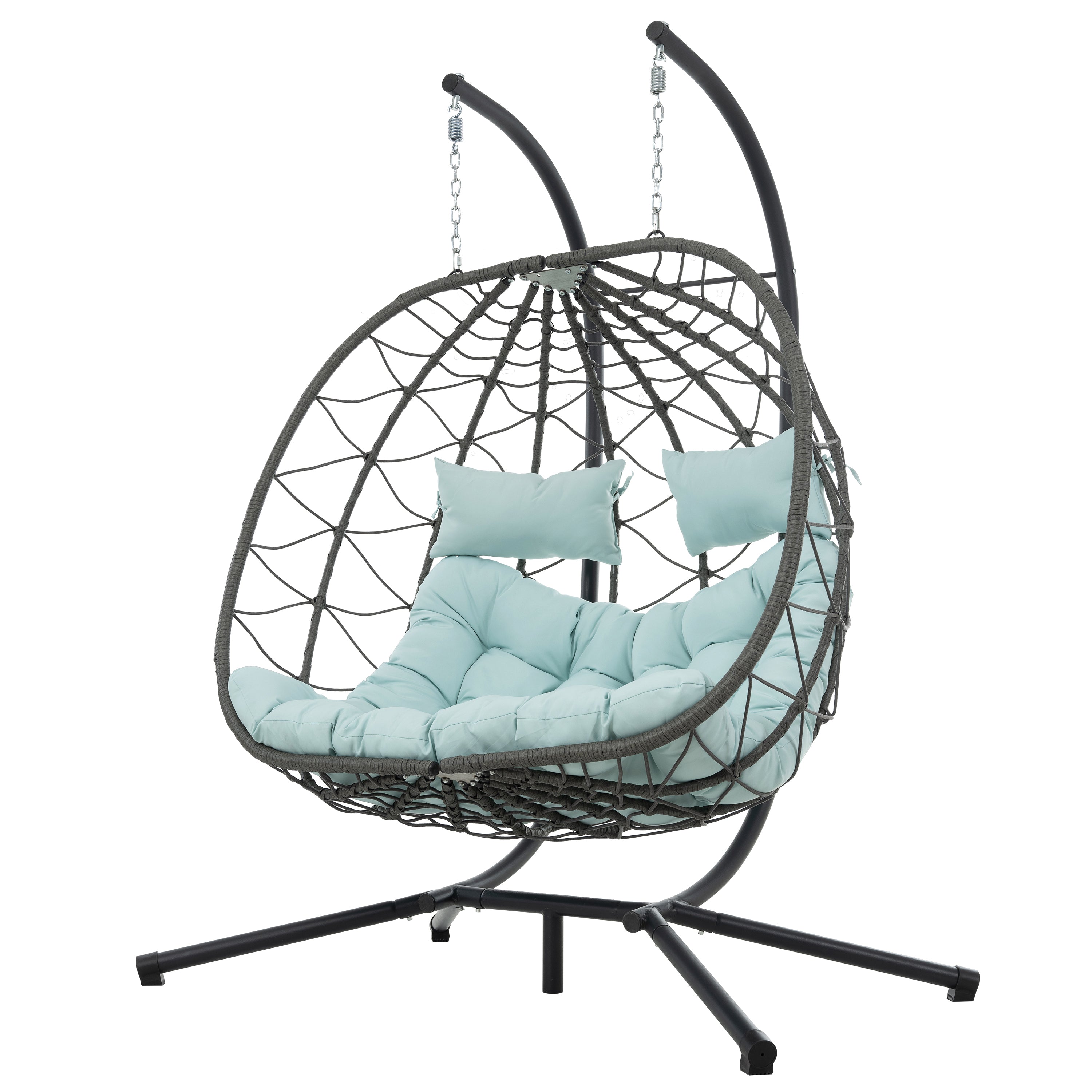 2 Persons Egg Chair With Stand Indoor Outdoor Swing Chair Patio Wicker Hanging Egg Chair Hanging Basket Chair With Stand for Bedroom Living Room Balcony