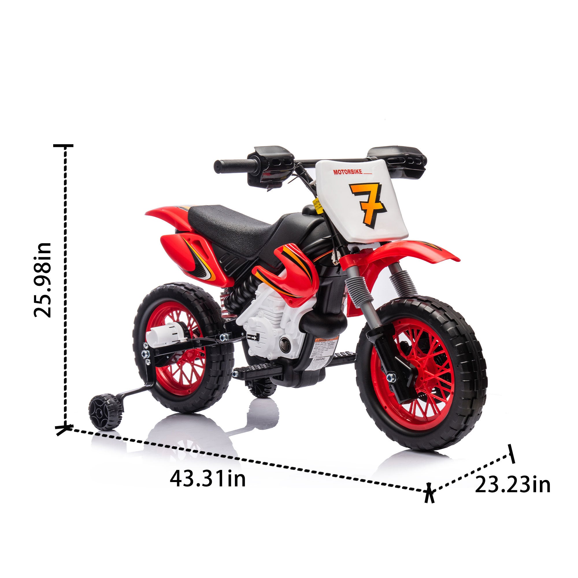 12V Kids Ride On Electric Toy Motorcycle, Rear Suspension, Twist Grip Throttle, Slow Start, Removable Training Wheels, Indie Music Box With Horn and Engine, Simulation of Dirt Bike Modeling for Kids 5+.