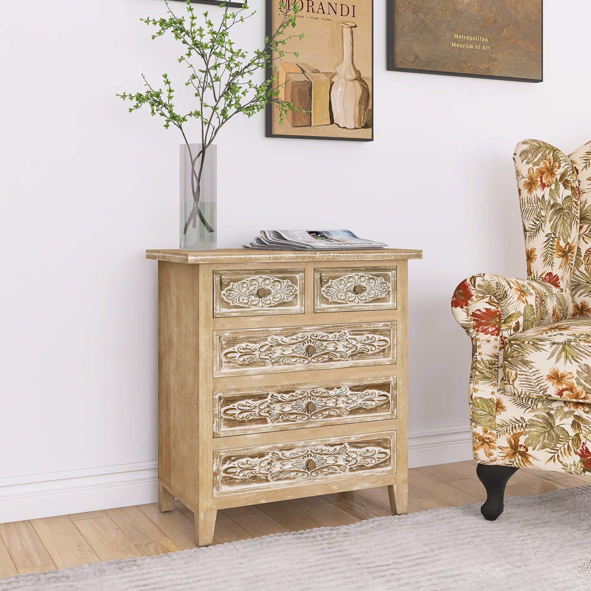 Hand-Carved Accent Drawer With 5 Drawers - Traditional Craftsmanship And Functionality Combined
