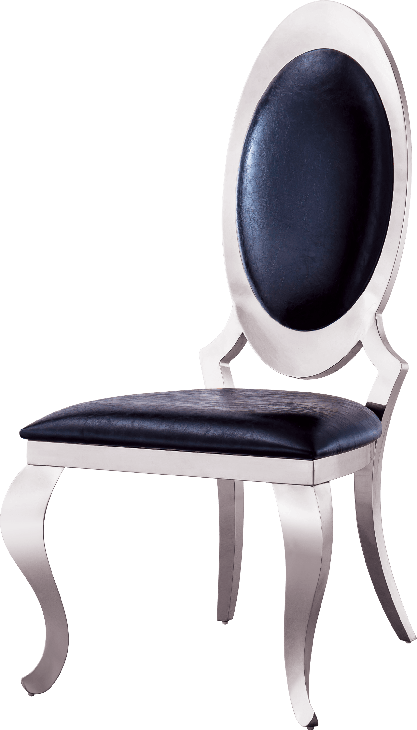 🆓🚛 Pinchwel Leatherette Dining Chairs W/ Oval Backrest, Set Of 2, Stainless Steel Legs - Black & Silver