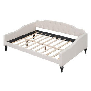 Full Size Upholstered Tufted Daybed, Beige