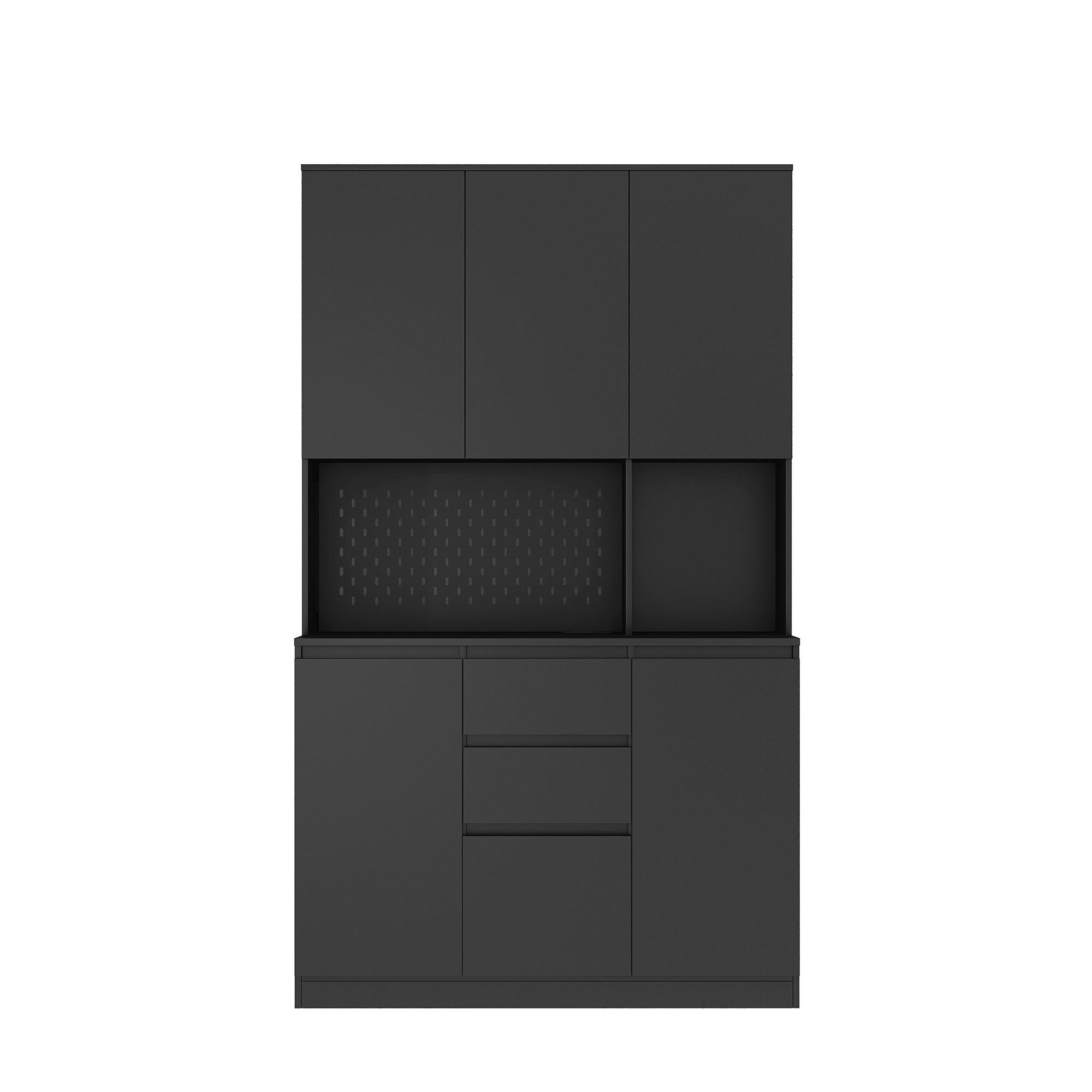 74" Freestanding Kitchen Pantry Cabinet Cupboard with 6 Doors, 3 Shelves and 1 Drawer, Versatile Wardrobe (Black)