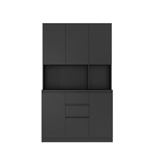 74" Freestanding Kitchen Pantry Cabinet Cupboard with 6 Doors, 3 Shelves and 1 Drawer, Versatile Wardrobe (Black)