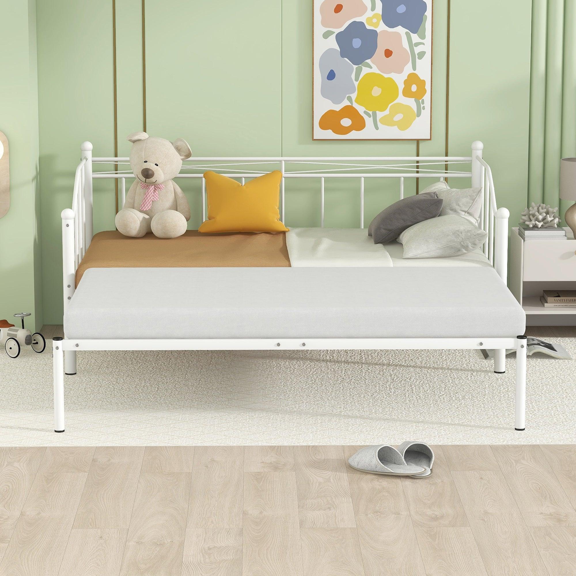 🆓🚛 Twin Size Metal Daybed With Trundle, Daybed With Slat No Box Required White