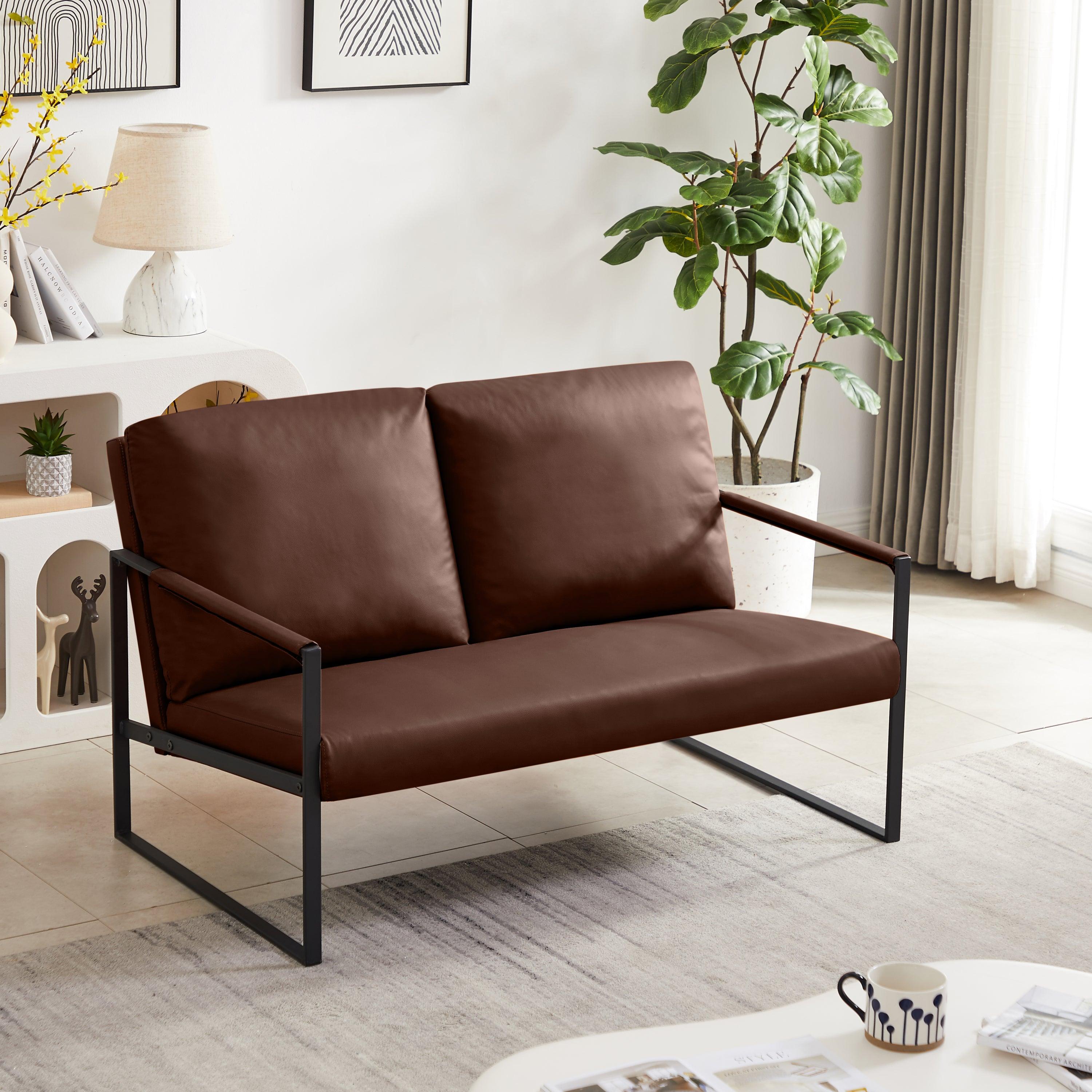 🆓🚛 Lounge, Living Room, Office Or The Reception Area Pvc Leather Accent Arm Chair With Extra Thick Padded Backrest & Seat Cushion Sofa Chairs, Non-Slip Adsorption Feet, Sturdy Metal Frame, Brown