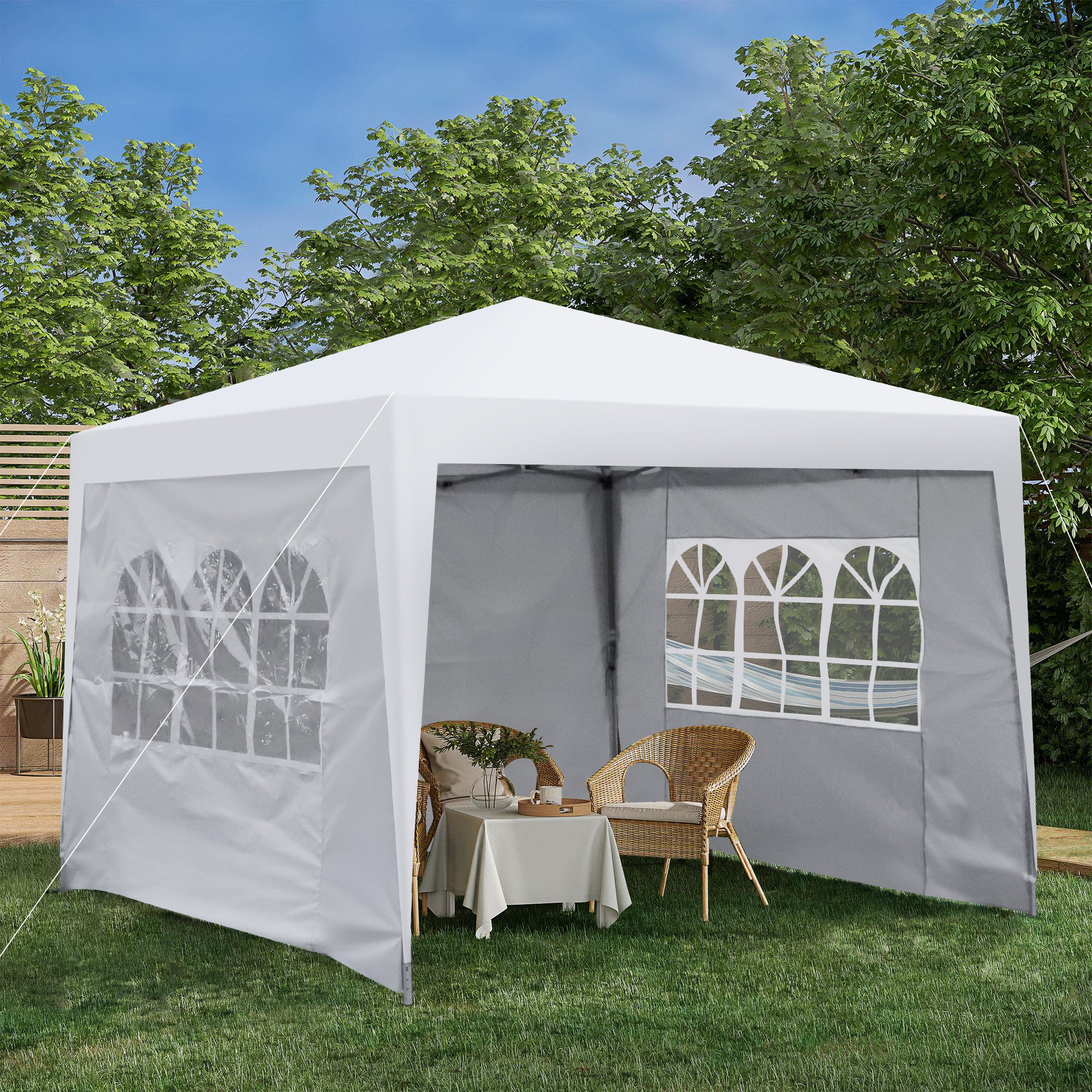 🆓🚛 Outdoor 10x 10Ft Pop Up Gazebo Canopy Tent, Removable Sidewall with Zipper, 2pcs Sidewall with Windows, with 4pcs Weight Sand Bags & Carry Bag, White