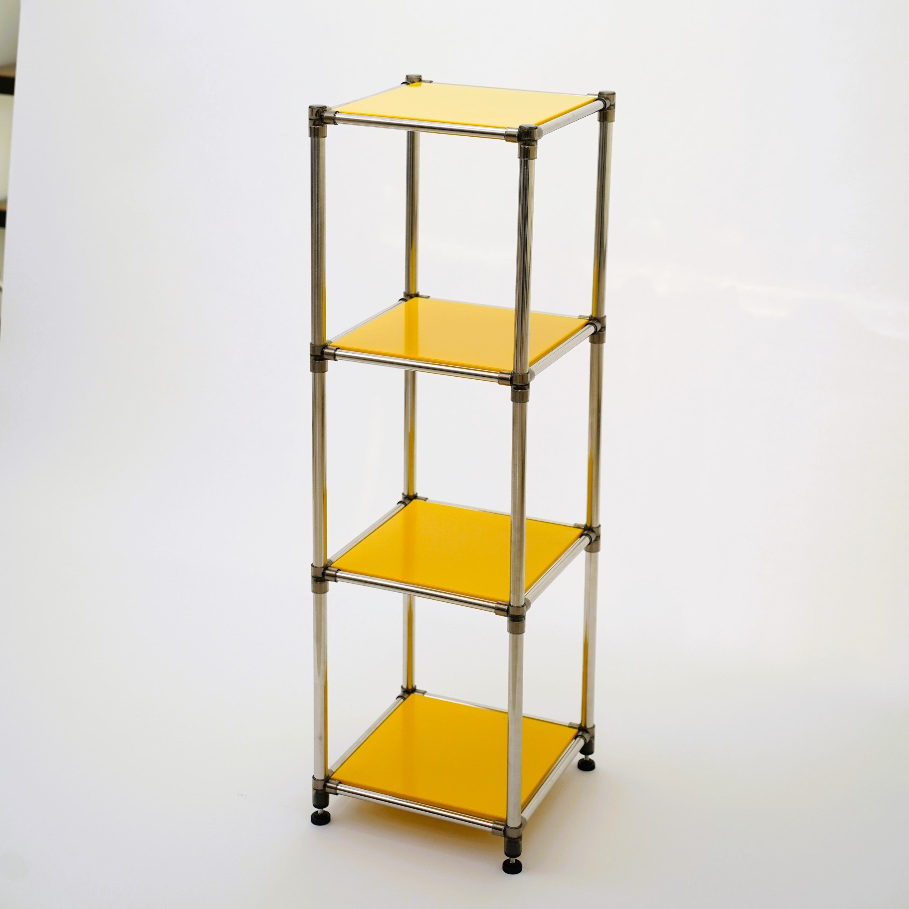 Korean Yellow 4-Tier Heavy Duty Stainless Steel Storage Shelving Unit, 100Lbs/Shelf (49"H X 14.9"W X 13.7"D) for Indoor/Outdoor Organization , Modular Rack,  Extremely Durabl