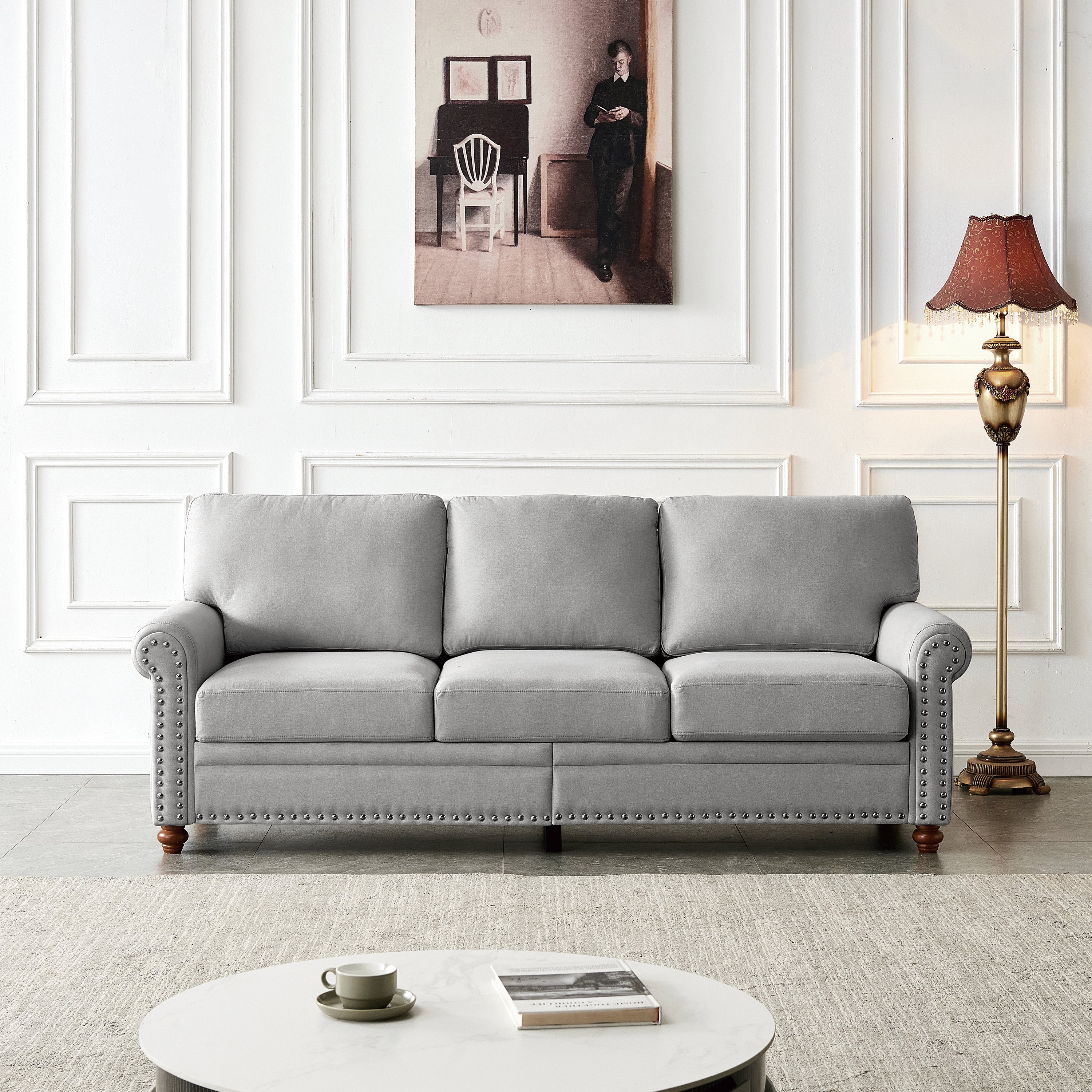 Linen Fabric Upholstery With Storage Sofa (Gray)