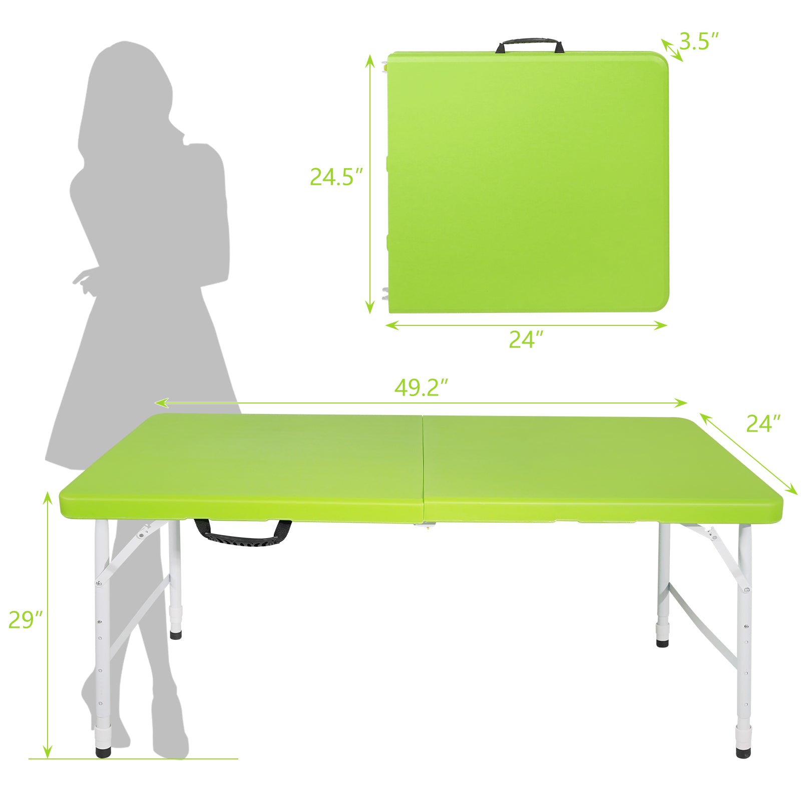🆓🚛 4Ft Green Portable Folding Table Indoor & Outdoor Maximum Weight 135Kg Foldable Table for Camping
