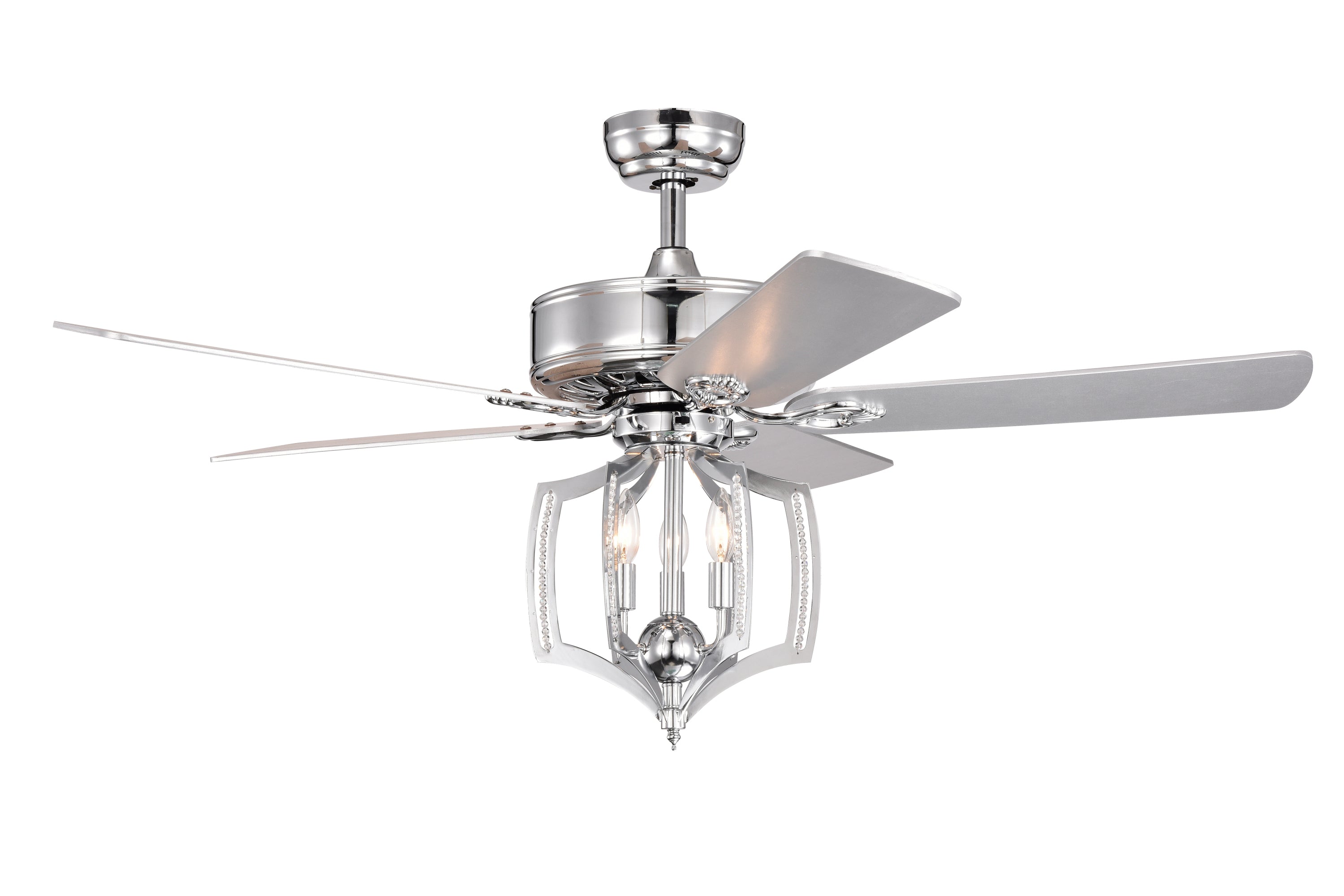 🆓🚛 52" Ceiling Fan, Crystal Chandelier, Lights, Remote Control, Reversible Motor, Timer, Polished Chrome