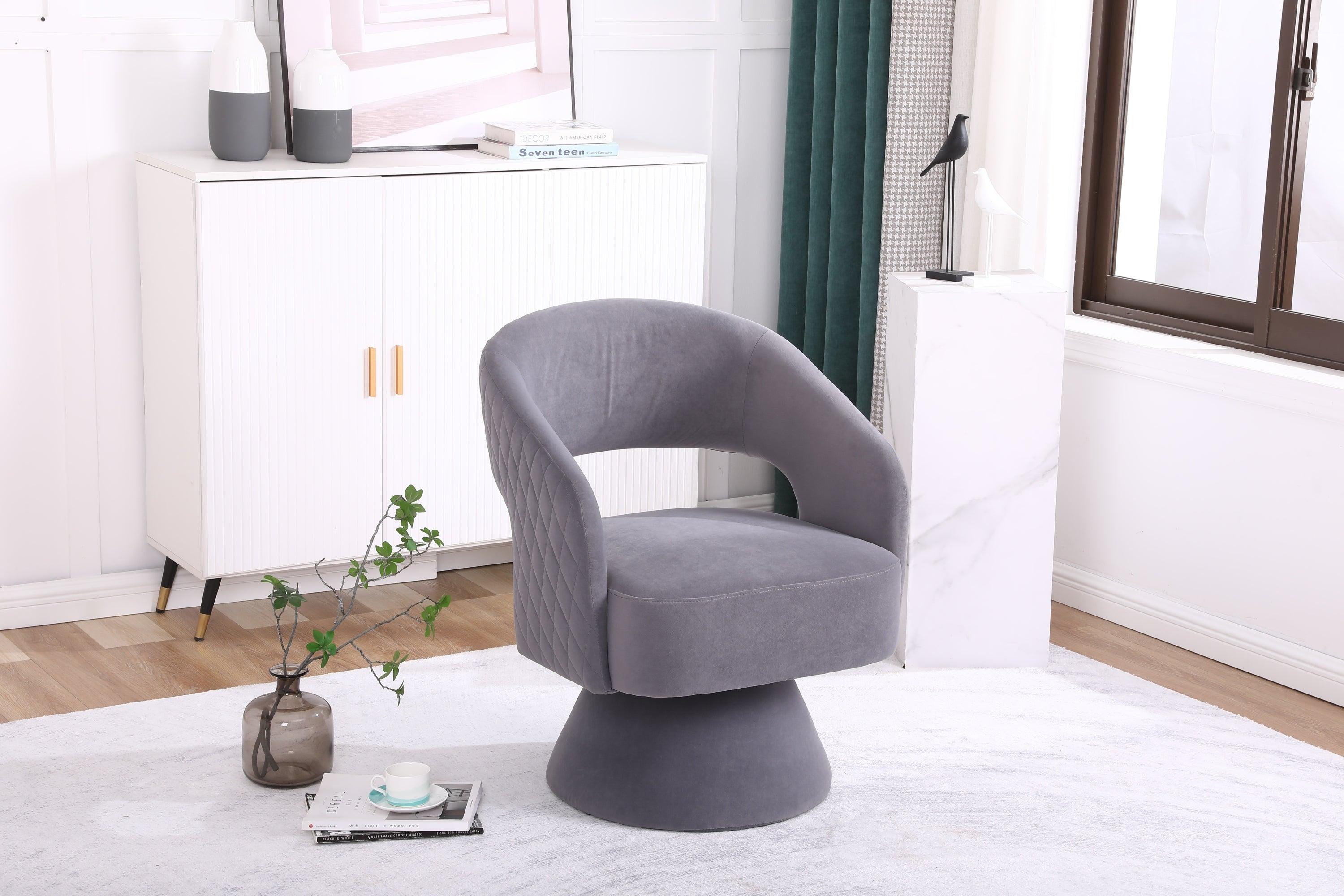 🆓🚛 Swivel Accent Chair Armchair, Round Barrel Chair in Fabric for Living Room Bedroom, Gray