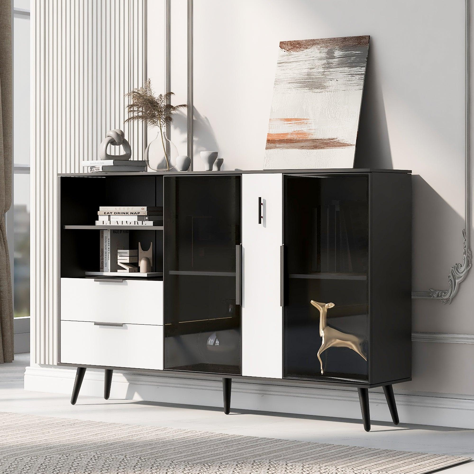 🆓🚛 Featured Two-Door Storage Cabinet With Two Drawers & Metal Handles, Suitable for Corridors, Entrances, Living Rooms, & Bedrooms