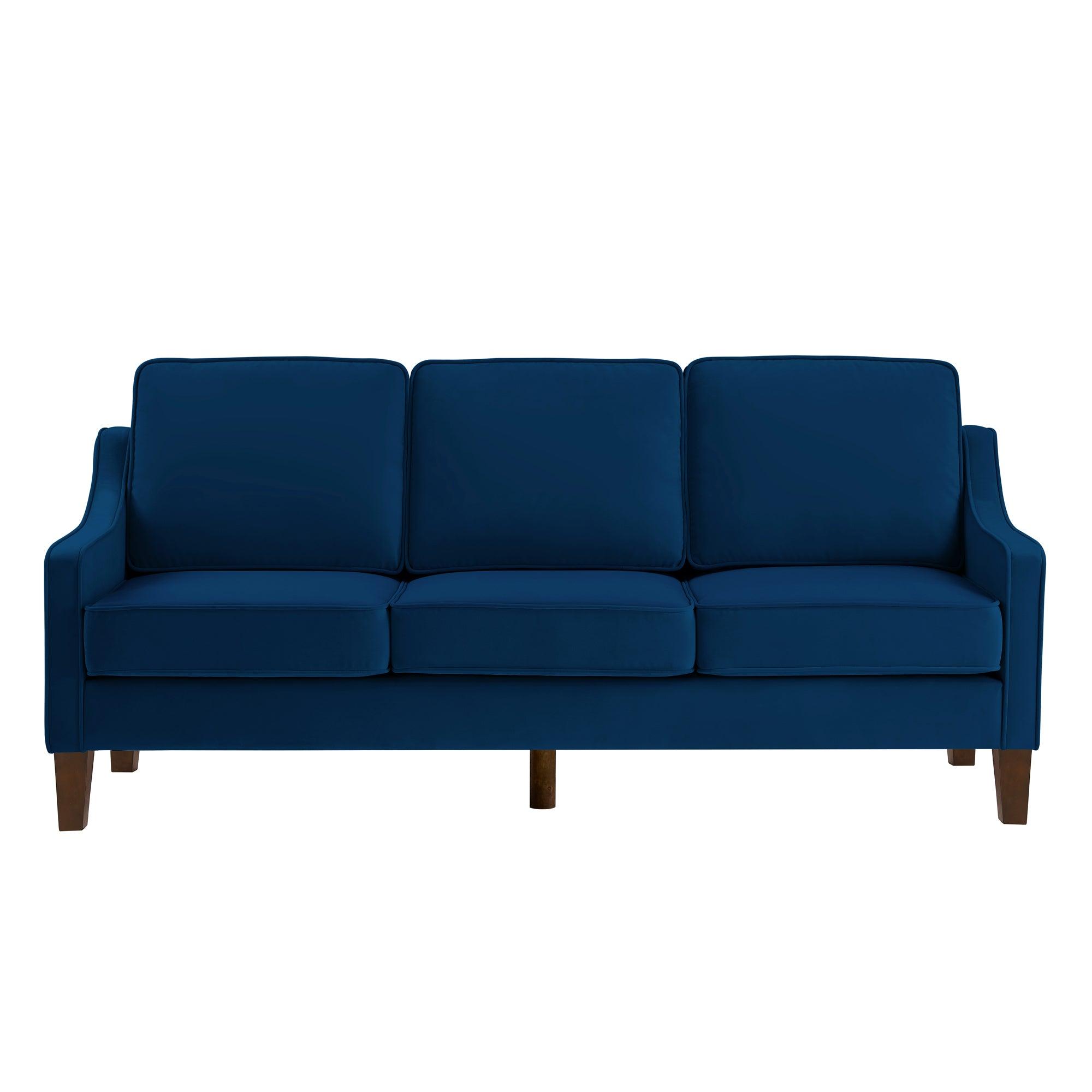 🆓🚛 Modern Upholstered Velvet 3-Seat Sofa With Removable Cushions for Living Room & Bedroom, Navy