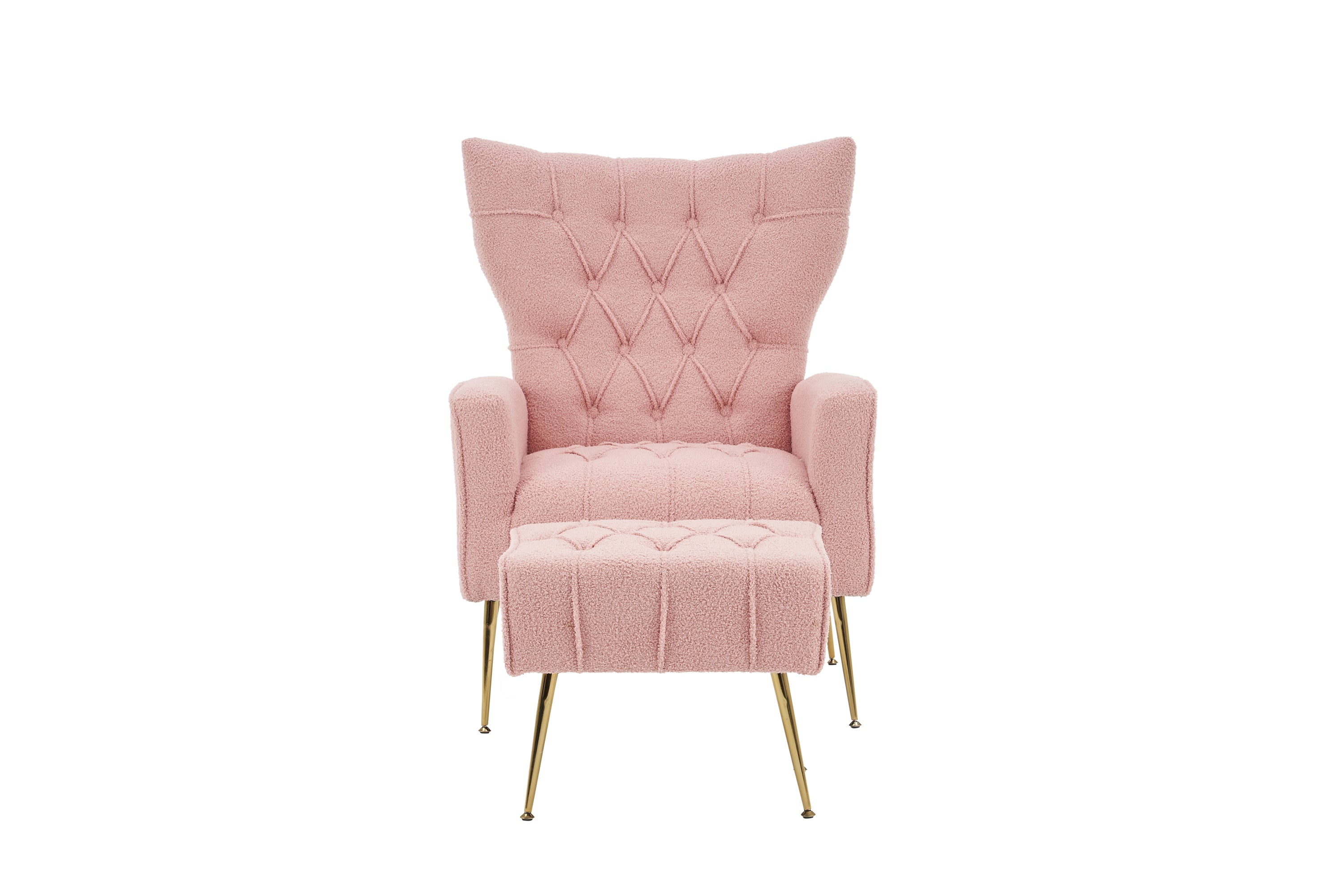 🆓🚛 Modern Accent Chair With Ottoman, Comfy Armchair for Living Room, Bedroom, Apartment, Office, Pink