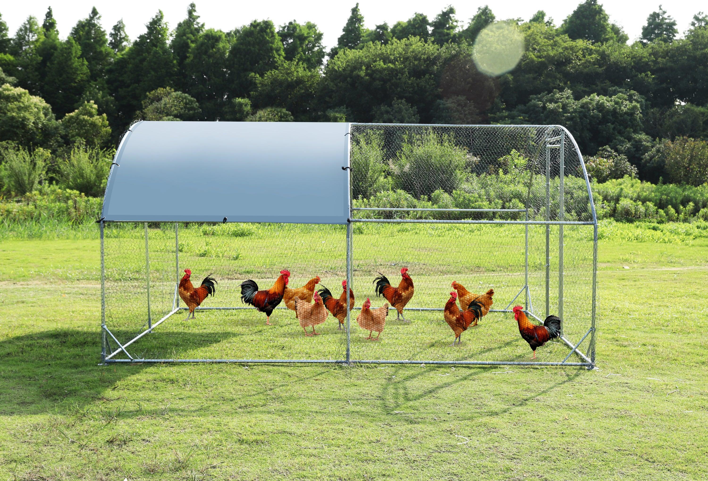 🆓🚛 Large Metal Chicken Coop Upgrade Three Support Steel Wire Impregnated Plastic Net Cage, Oxford Cloth Silver Plated Waterproof Uv Protection, Duck Rabbit Sheep Bird Outdoor House 9.2'W X 12.5'L X 6.5'H