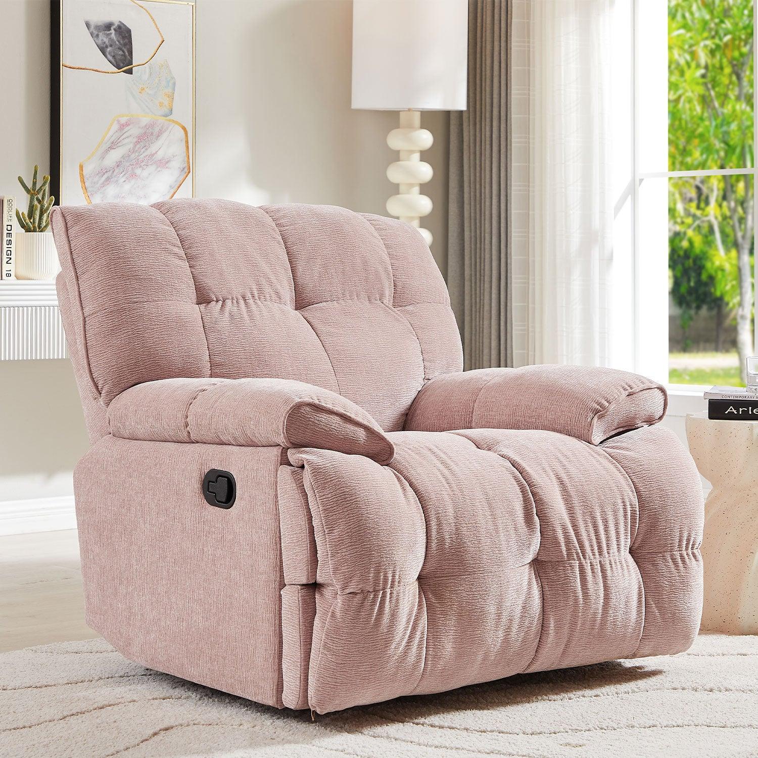 Ergonomic Glider 360 Degree Swivel Chair, Overstuffed Manual Rocking Recliner for Living Room PINK