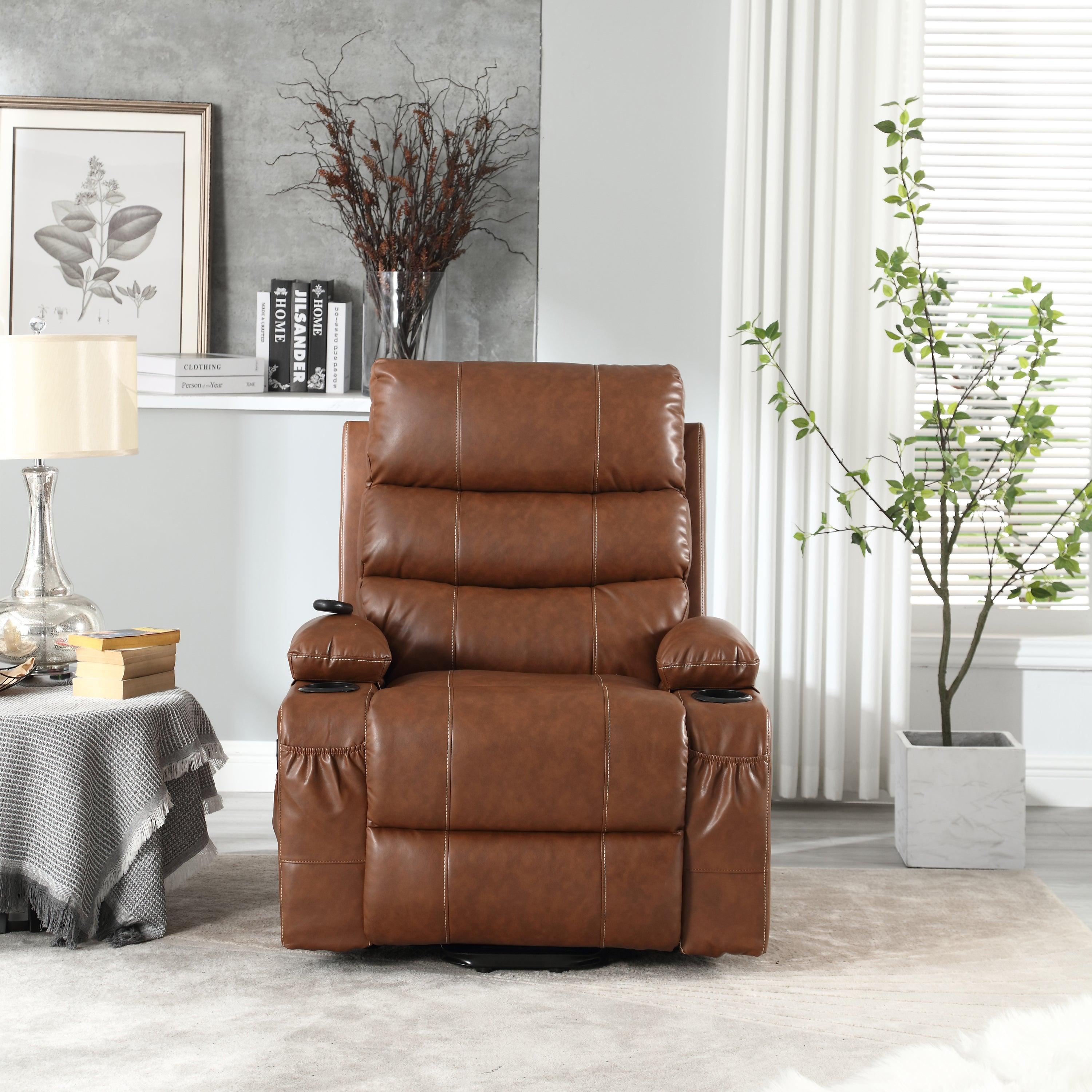 🆓🚛 21" Seat Width Electric Power Lift Recliner Chair Sofa for Elderly, 8 Point Vibration Massage & Lumber Heat, Remote Control, Side Pockets & Cup Holders, Brown