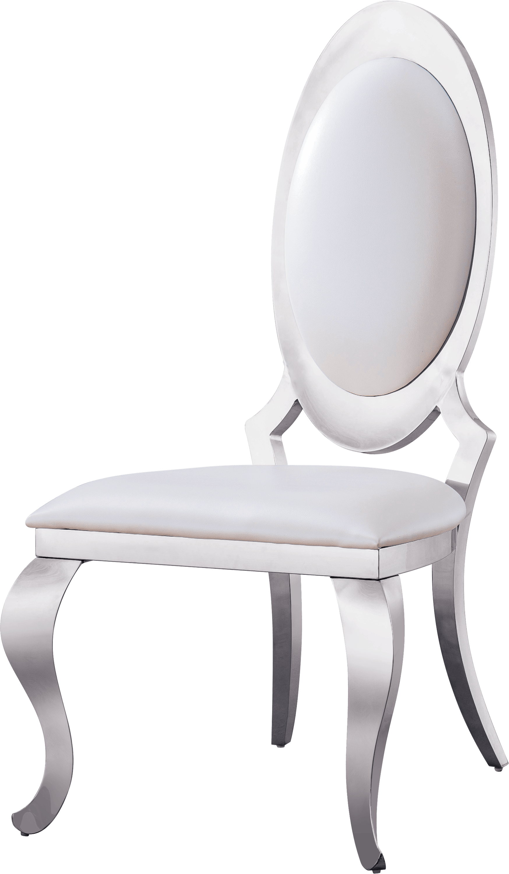 🆓🚛 Luxury-Looking Leatherette Dining Chair With Oval Backrest Set Of 2, Stainless Steel Legs - Silver & White