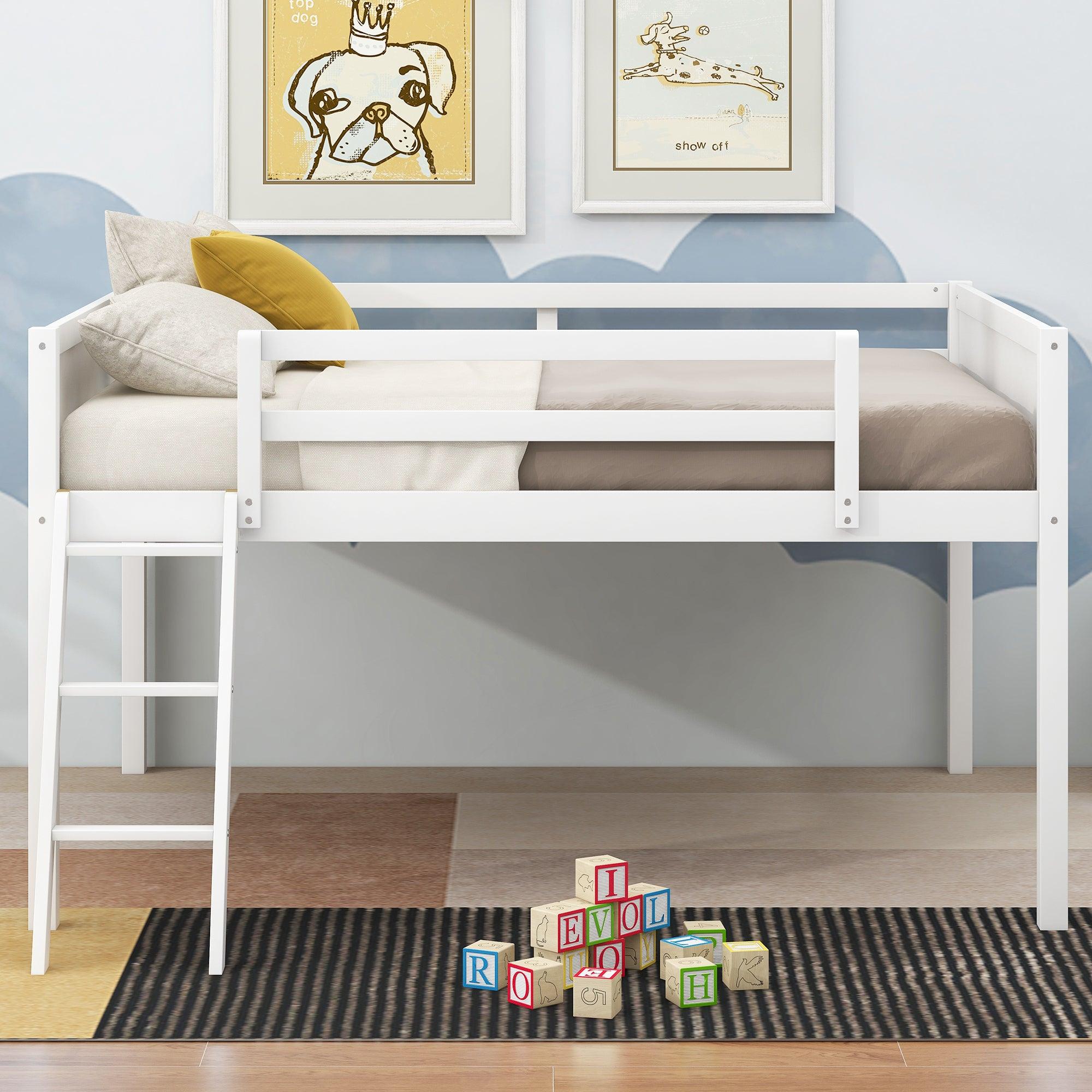 🆓🚛 Full Size Wood Loft Bed With Ladder, Ladder Can Be Placed On The Left Or Right, White