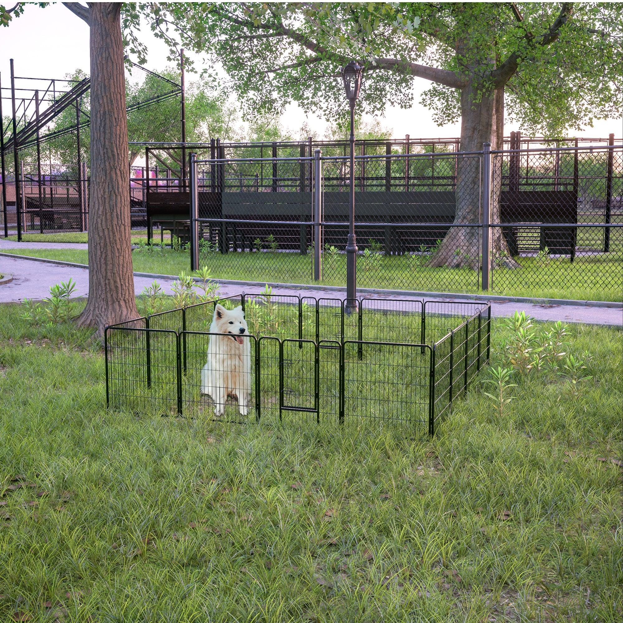 Dog Pens Outdoor 32" Height Foldable 16 Panels Heavy Duty Metal Portable Dog Playpen Indoor Anti-Rust Exercise Dog Fence With Doors For Large/Medium/Small Pets Play Pen For RV Camping Yard