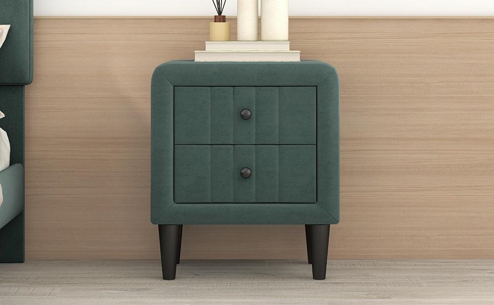 HUJPY Upholstered Wooden Nightstand with 2 Drawers - Green