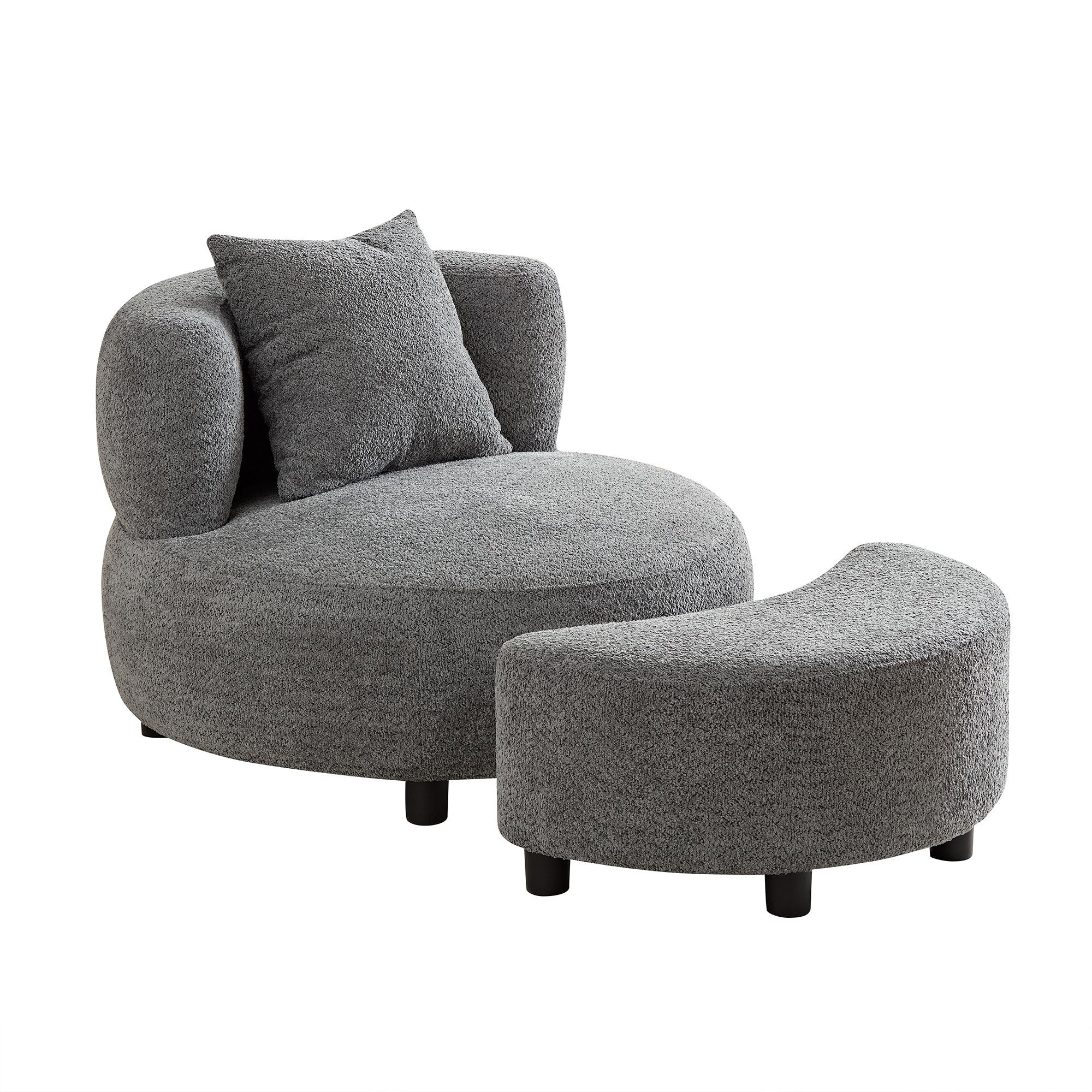 Modern Chair, Single Teddy Fabric Sofa Chair with Ottoman, Side Table, Foot Rest Comfy Chair for Living Room Bedroom and Office, Gray