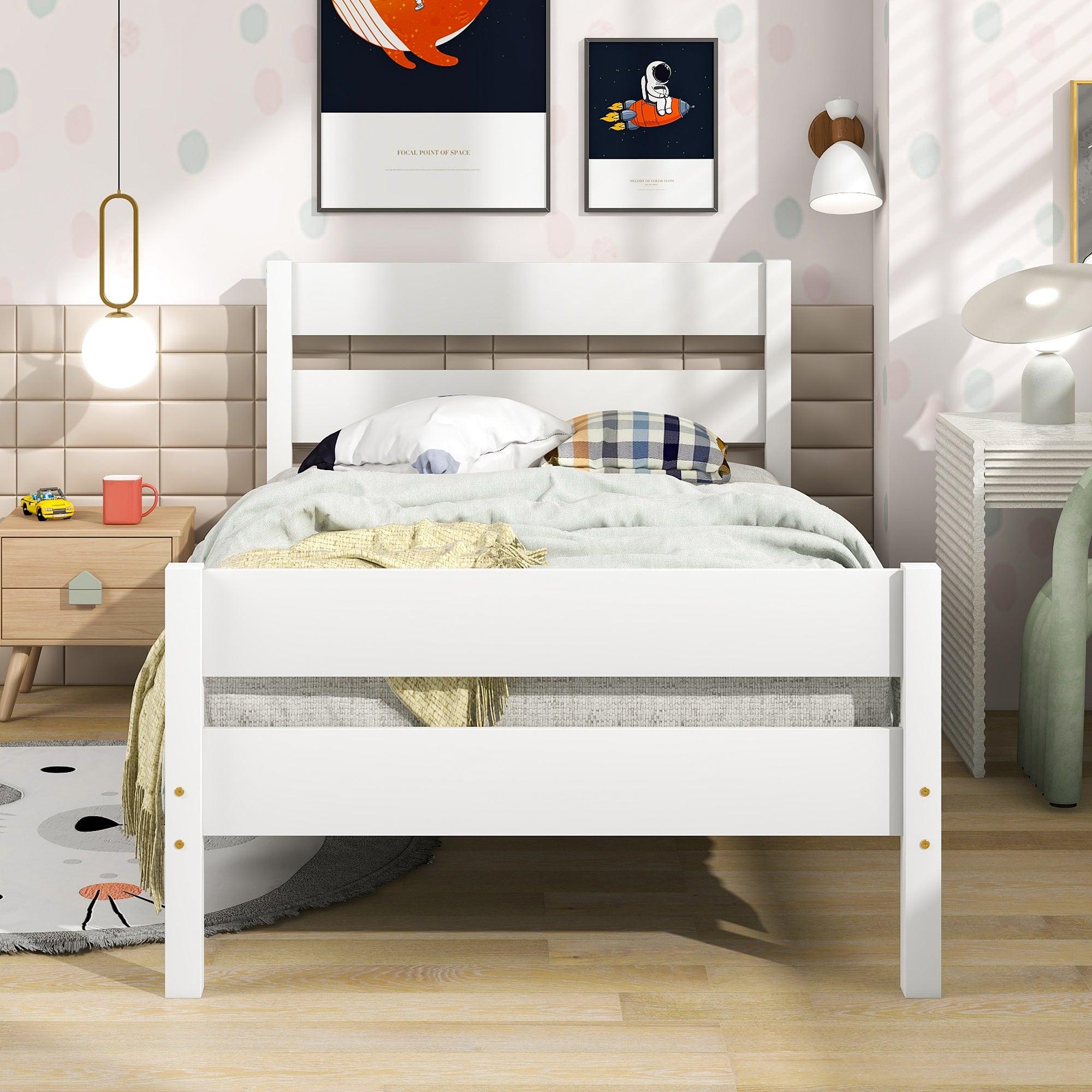 🆓🚛 Twin Bed With Headboard & Footboard, White