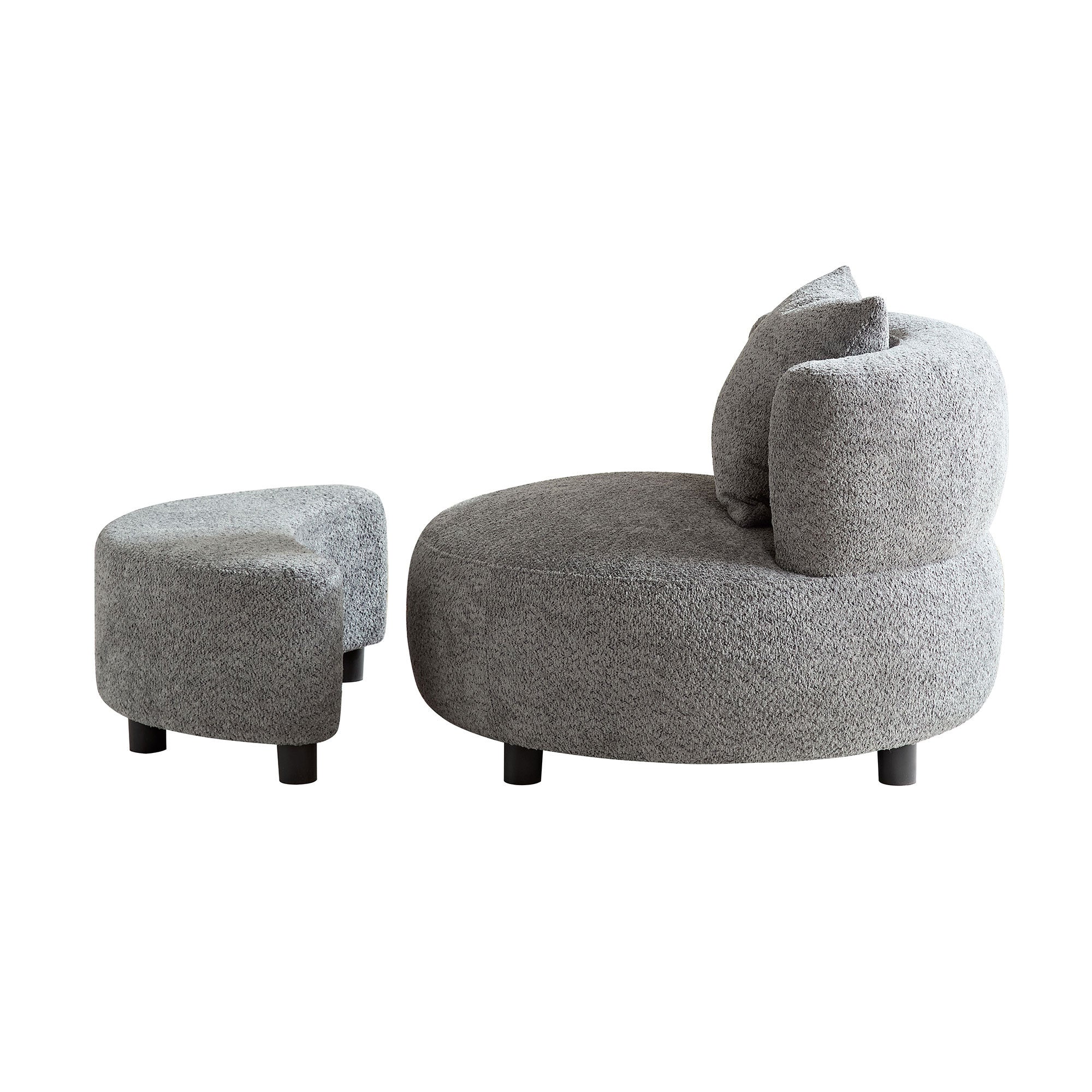 Modern Chair, Single Teddy Fabric Sofa Chair with Ottoman, Side Table, Foot Rest Comfy Chair for Living Room Bedroom and Office, Gray