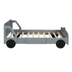 Full Size Car-Shaped Platform Bed with Wheels, Gray