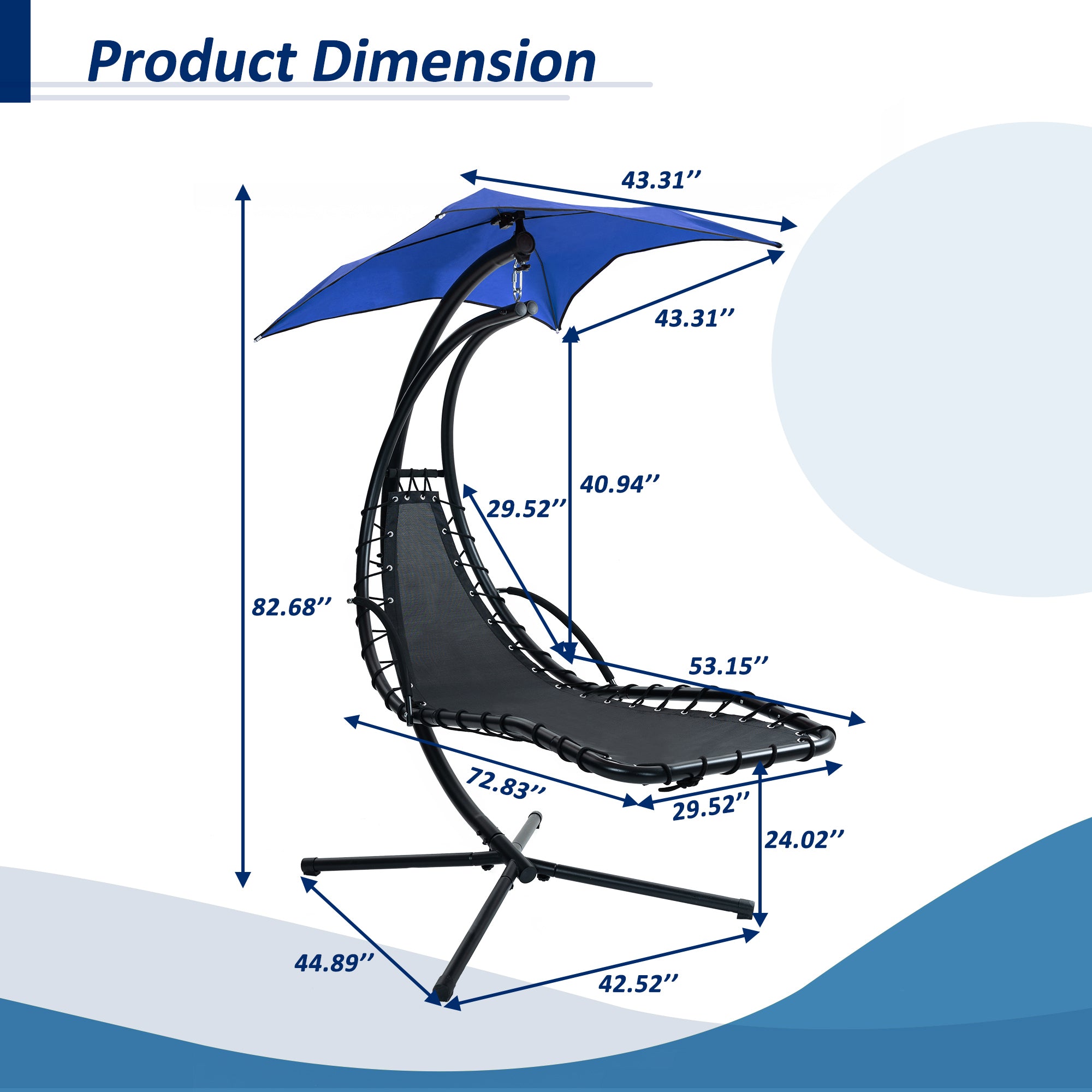 🆓🚛 Hanging Chaise Lounger With Removable Canopy, Outdoor Swing Chair With Built-In Pillow for Patio Porch Poolside, Hammock Chair With Stand, Blue