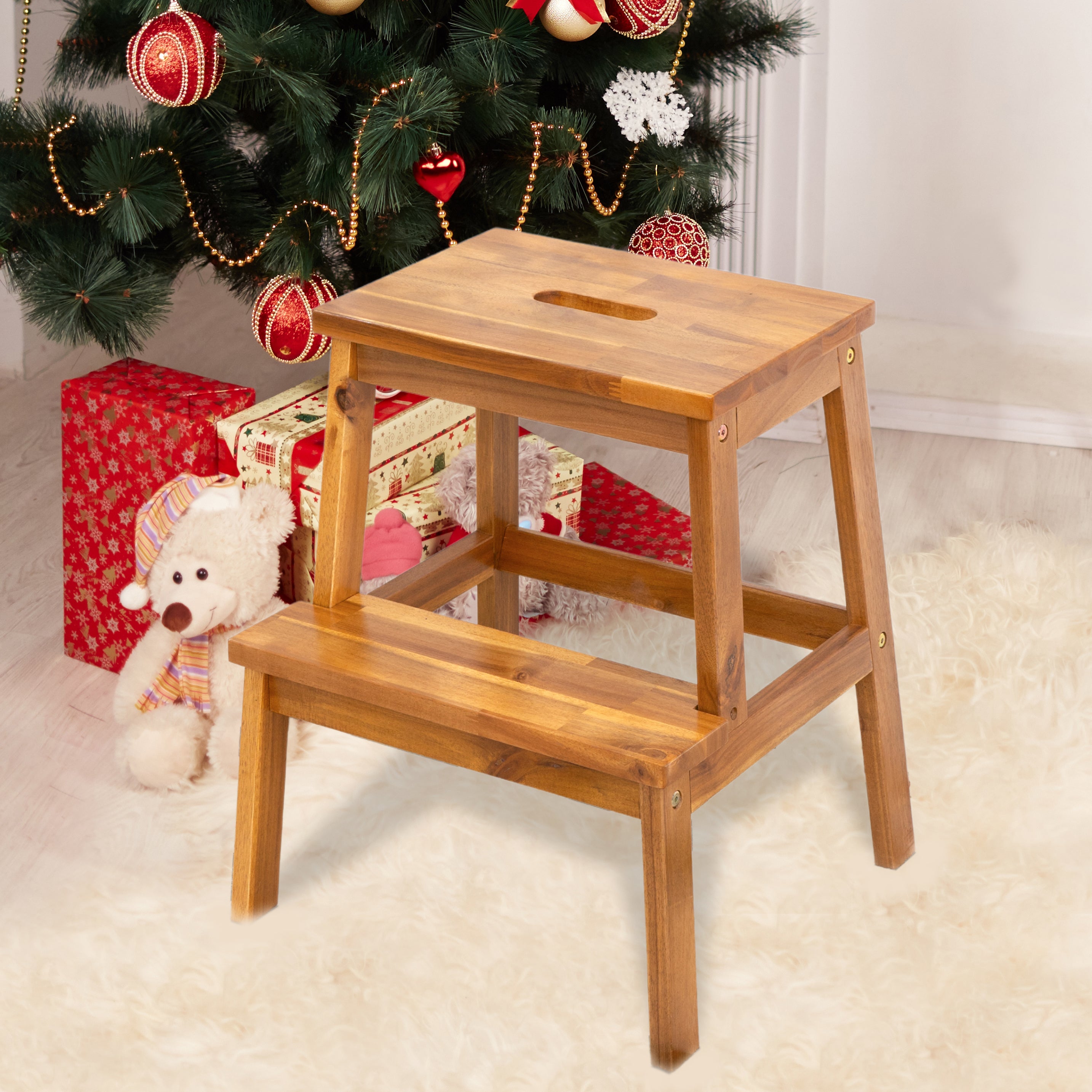 Acacia Wood Two Steps Stool Small Size Rectangle