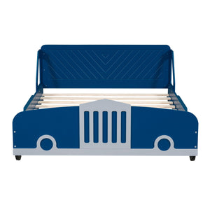 Full Size Car-Shaped Platform Bed with Wheels, Blue