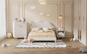 Full size Upholstered Cloud-Shape Bed , Velvet Platform Bed with Headboard, No Box-spring Needed, Beige