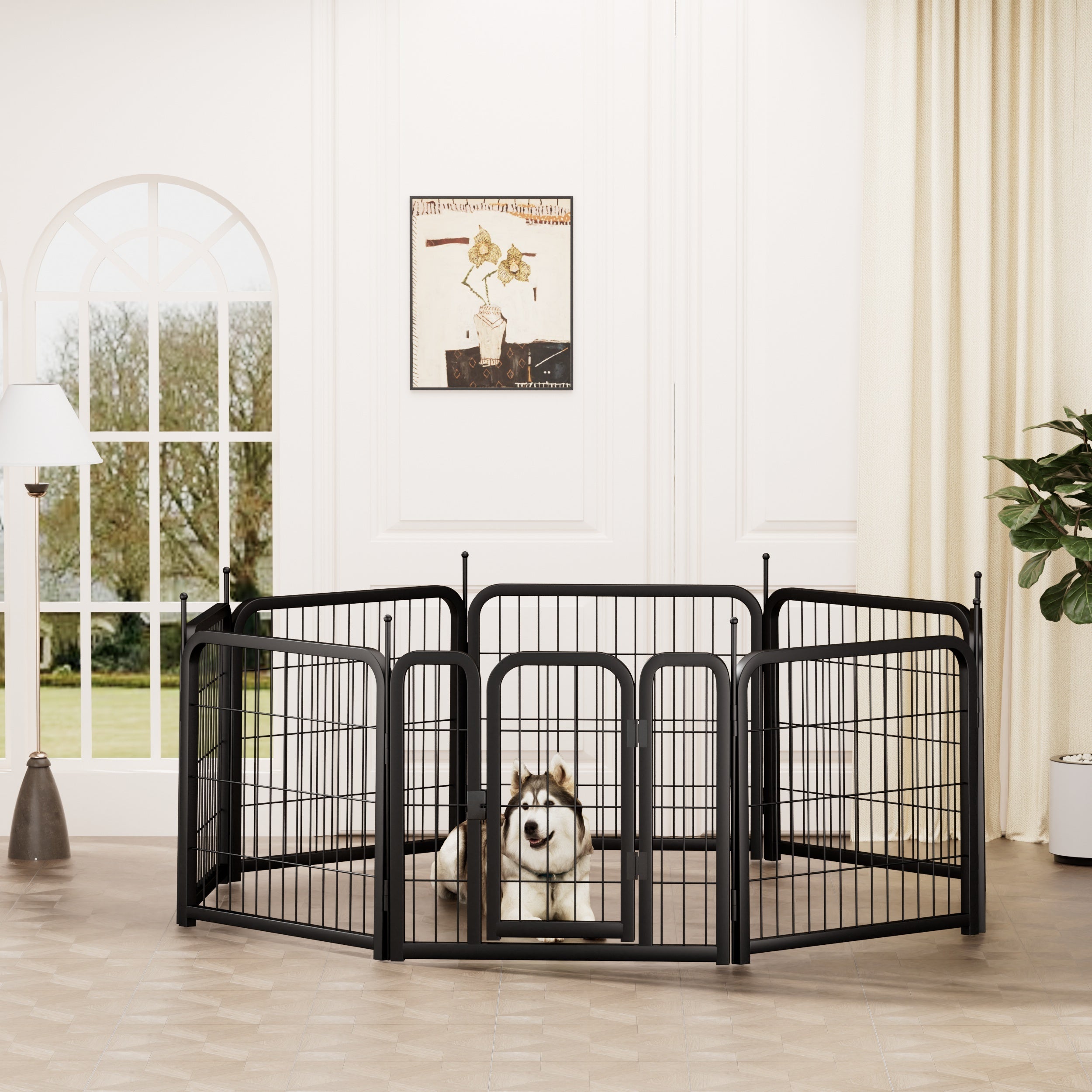 Dog Playpen Outdoor, 8 Panel Dog Fence 24" Pet Pen for Small Dogs Pet Exercise Pen for Puppy/Rabbit/Small Animals Portable Playpen for Rv Camping Garden Yard, Indoor. Black, 22.2'' W X 23.6'' H.