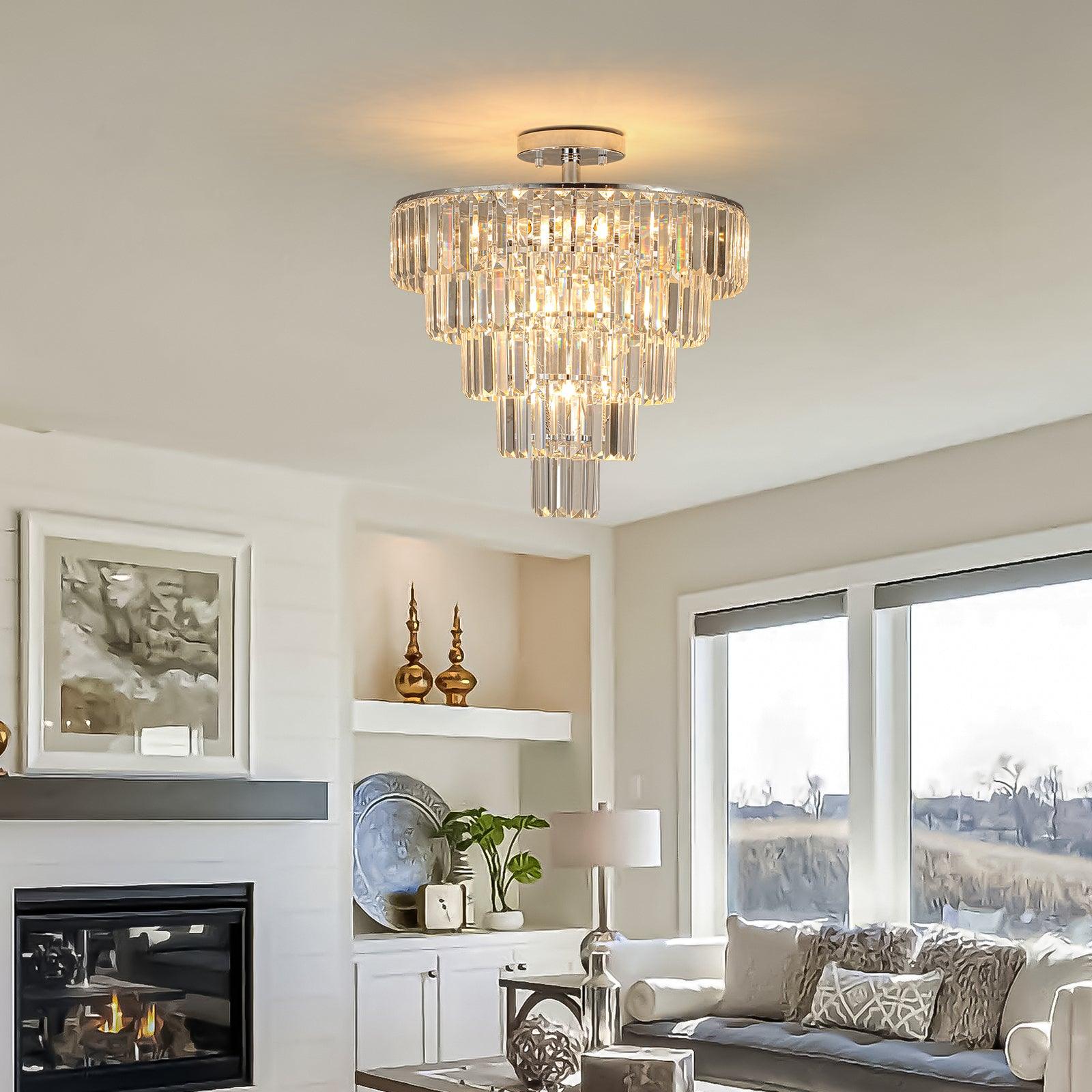 🆓🚛 Large Crystal Chandelier in White Chrome Color, Modern Style Chandelier, Dining Room, Living Room, Bedroom