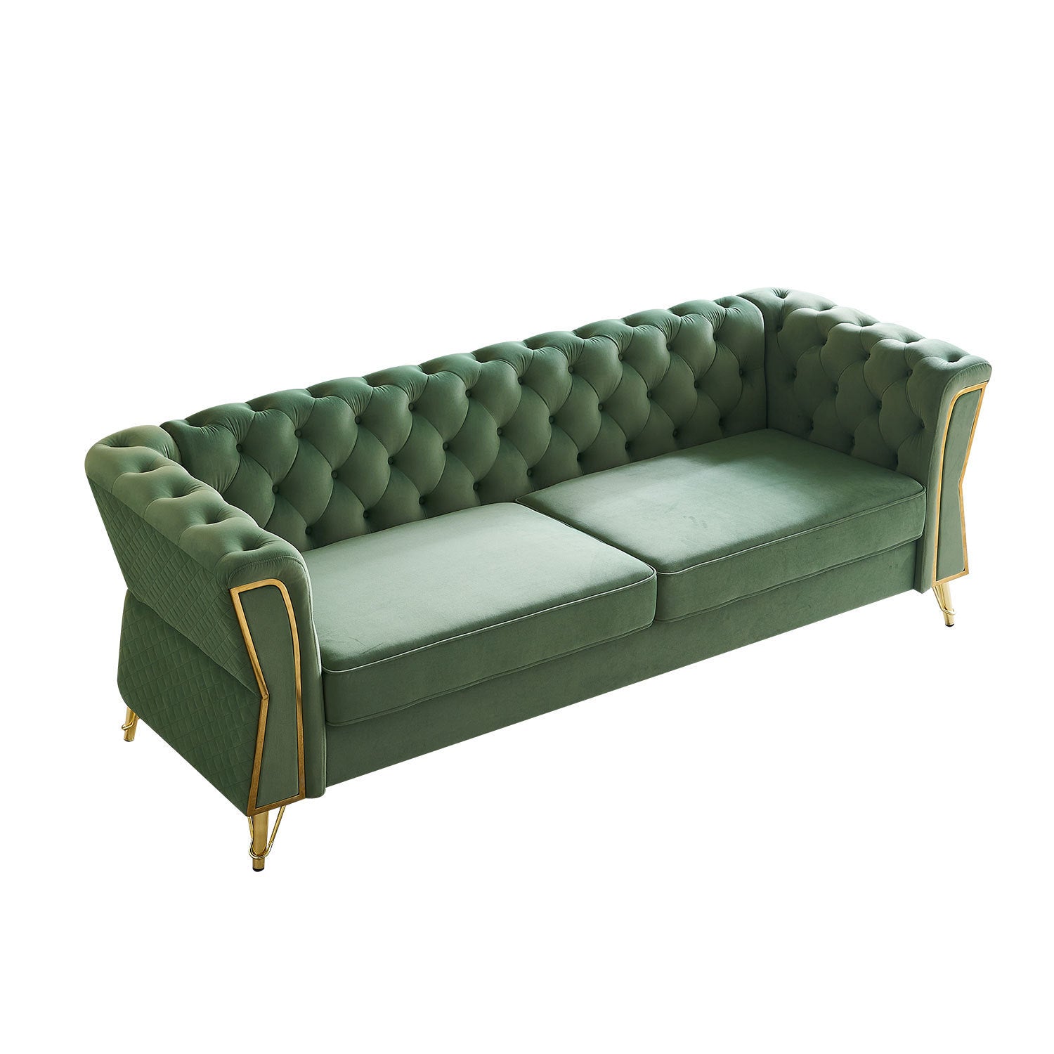 🆓🚛 87.4" Modern Tufted Velvet Sofa  for Living Room, Mint Green