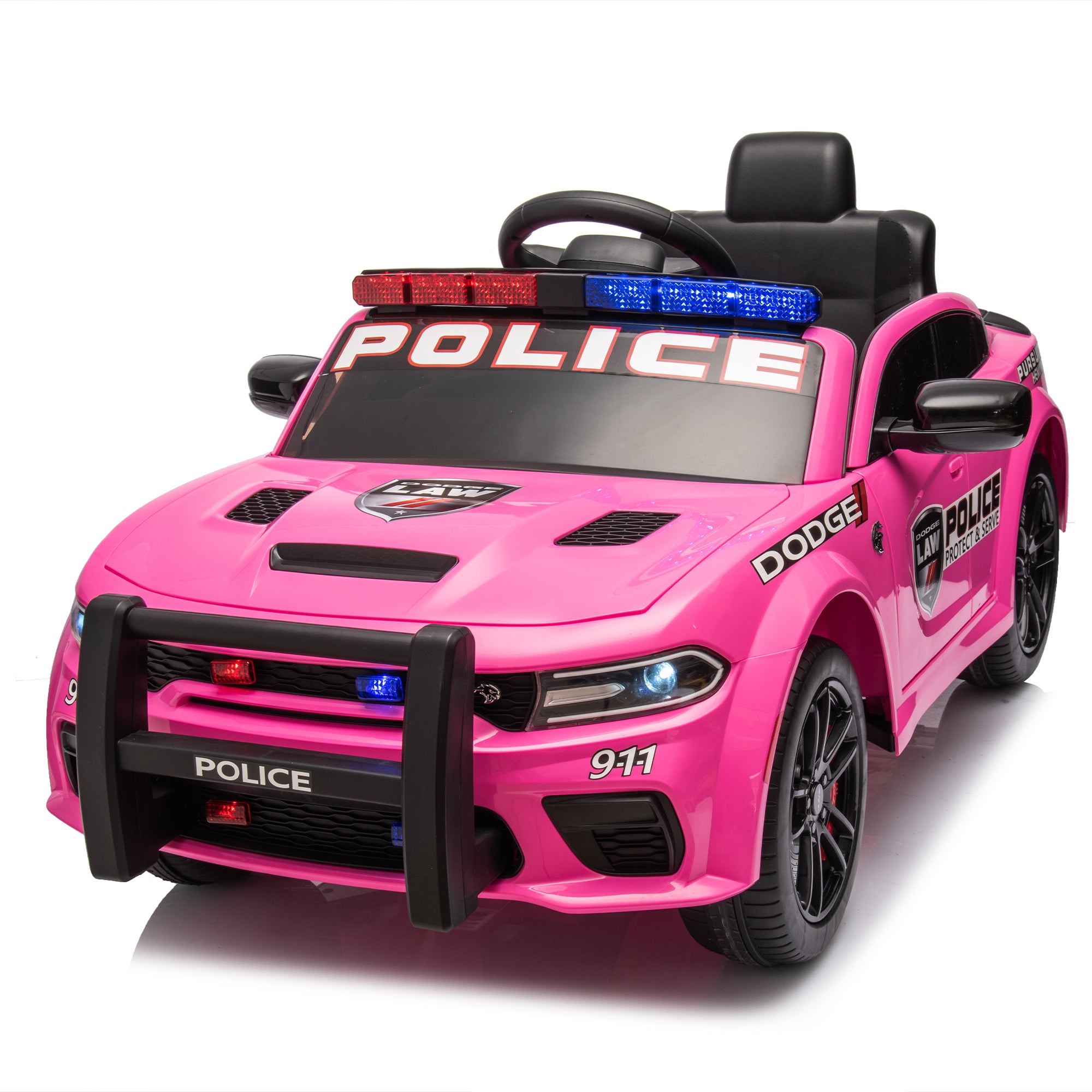 🆓🚛 Licensed Dodge Charger, 12V Kids Ride On Police Car W/Parents Remote Control, Anti-Collision Bar, Front& Top Alarm Light Design, Police Car Sticker, Megaphone, Three-Speed, Slow Start, Four Wheel Suspension, Pink