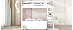 Full Over Full Bunk Bed with Desk, White